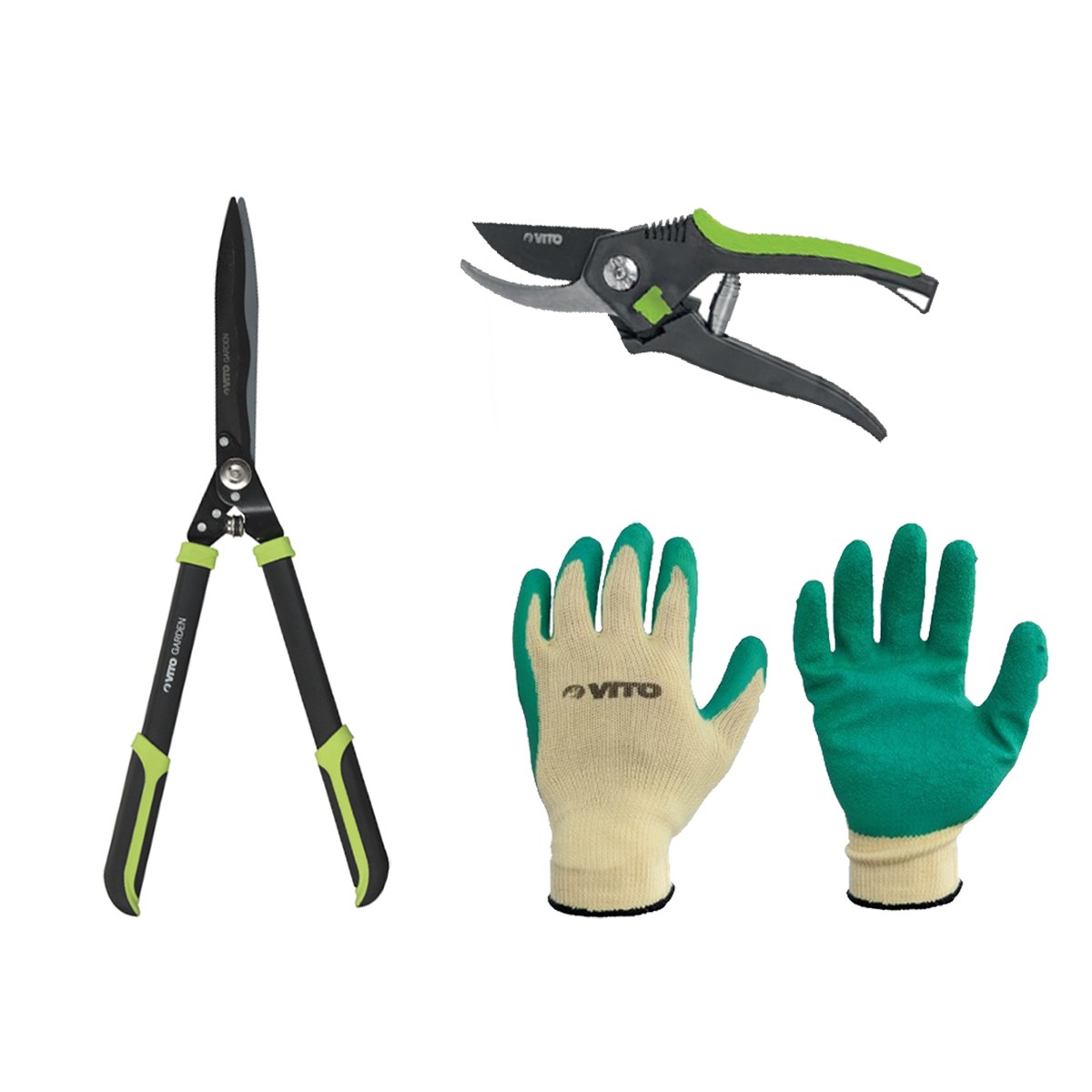 Vito - Pack Outils Cisaille De Jardin Lame 27,5 Cm + Gants De Jardin + Sécateur 20 Cm