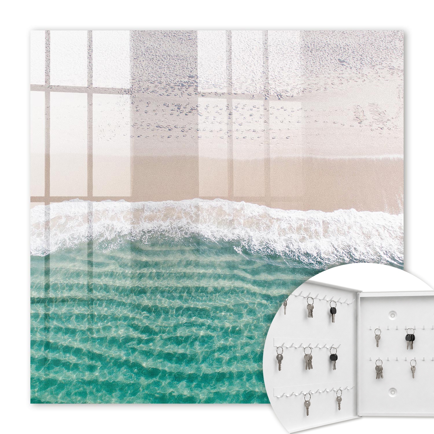 Armoire À Clés - (30 Cm X 30 Cm) - Boîte À Clés Murale - Coffret De Rangement Pour Clés - Couleur Blanche - Ouverture Vers La Gauche - Pour Maison Et Bureau - Plage D'Été