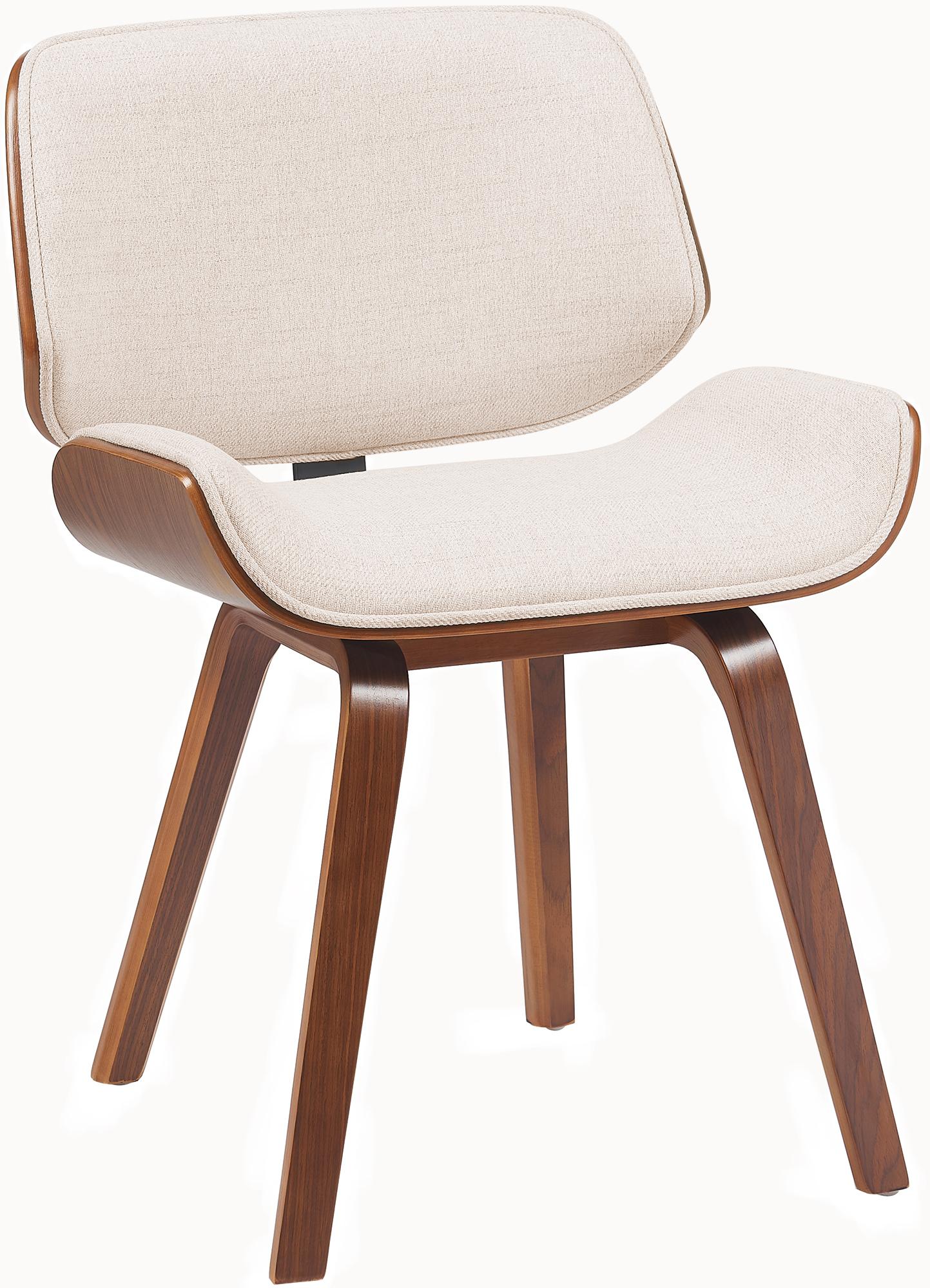 Chaise De Salle À Manger Design Rétro En Tissu Crème Avec Piètement En Bois Courbé Aspect Noyer 100007526