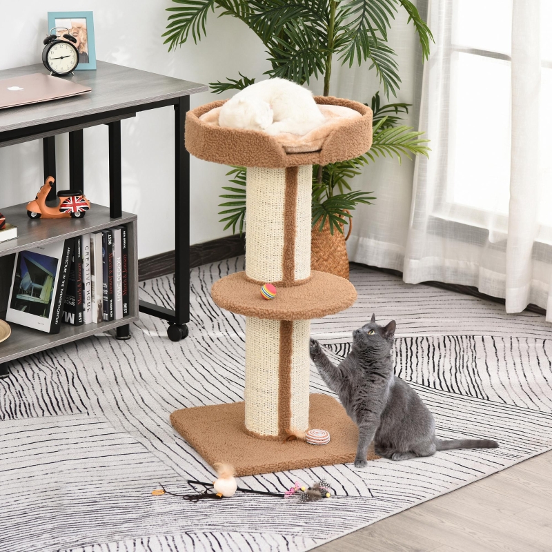 Arbre À Chat 91 Cm Avec Poteaux En Sisal, Plateforme Et Coussin, Beige Clair Redom