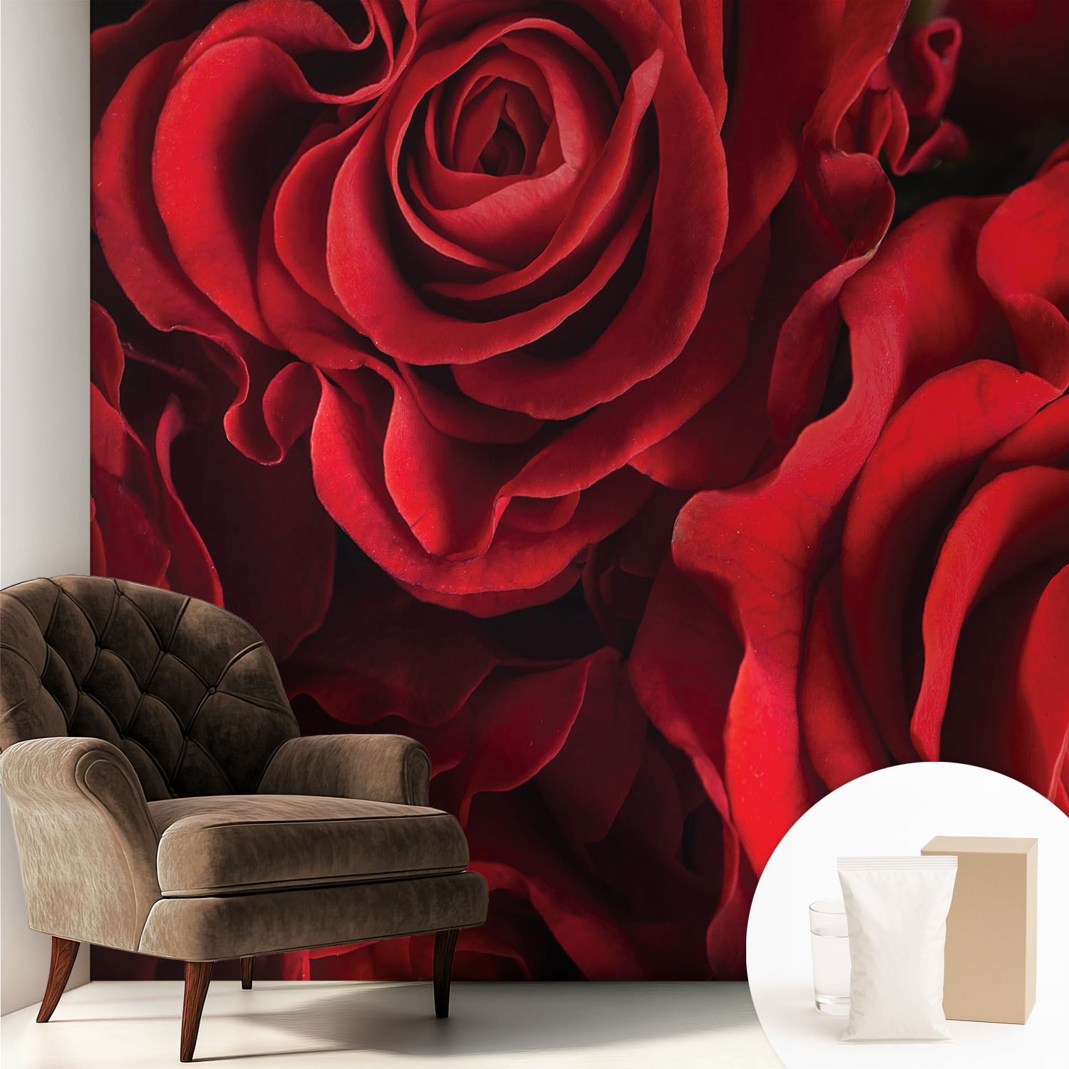 Papier Peint Intissé Avec Imprimé Pour Décoration Intérieure Pour Rénovation A Motif - Colle Incluse Gratuite Roses Rouges 250x250 Cm