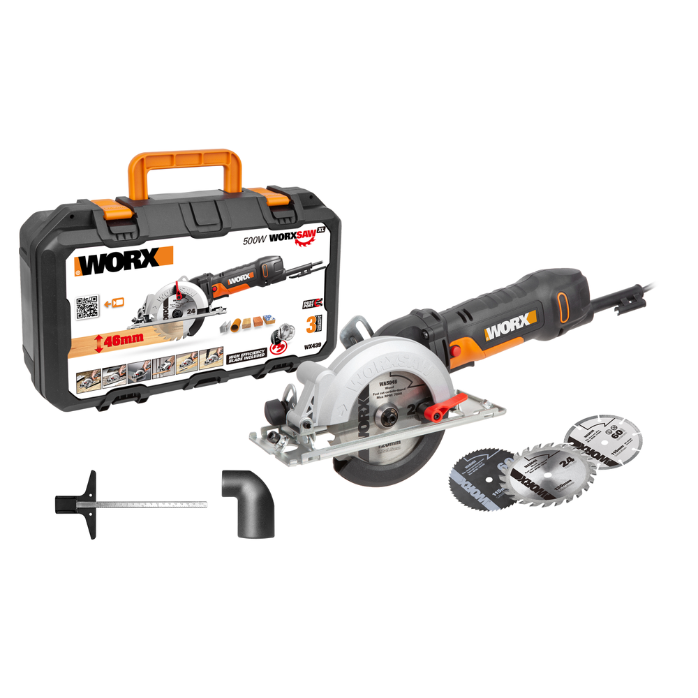 Worx - Scie Circulaire 500w Wx439 - Lame 120mm Pour Bois Dur Et Métal - Profondeur De Coupe 46mm - Angle Jusqu'à 45°