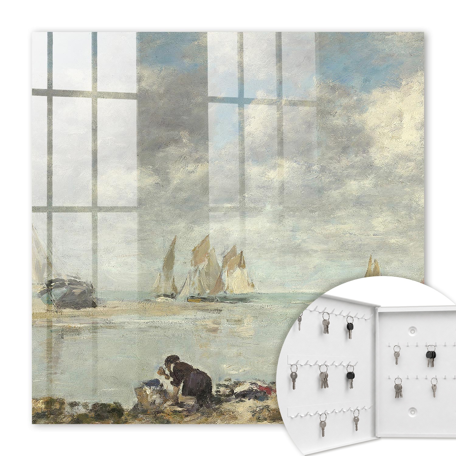Armoire À Clés - (30 Cm X 30 Cm) - Boîte À Clés Murale - Coffret De Rangement Pour Clés - Couleur Blanche - Ouverture Vers La Gauche - Pour Maison Et Bureau - Voiliers