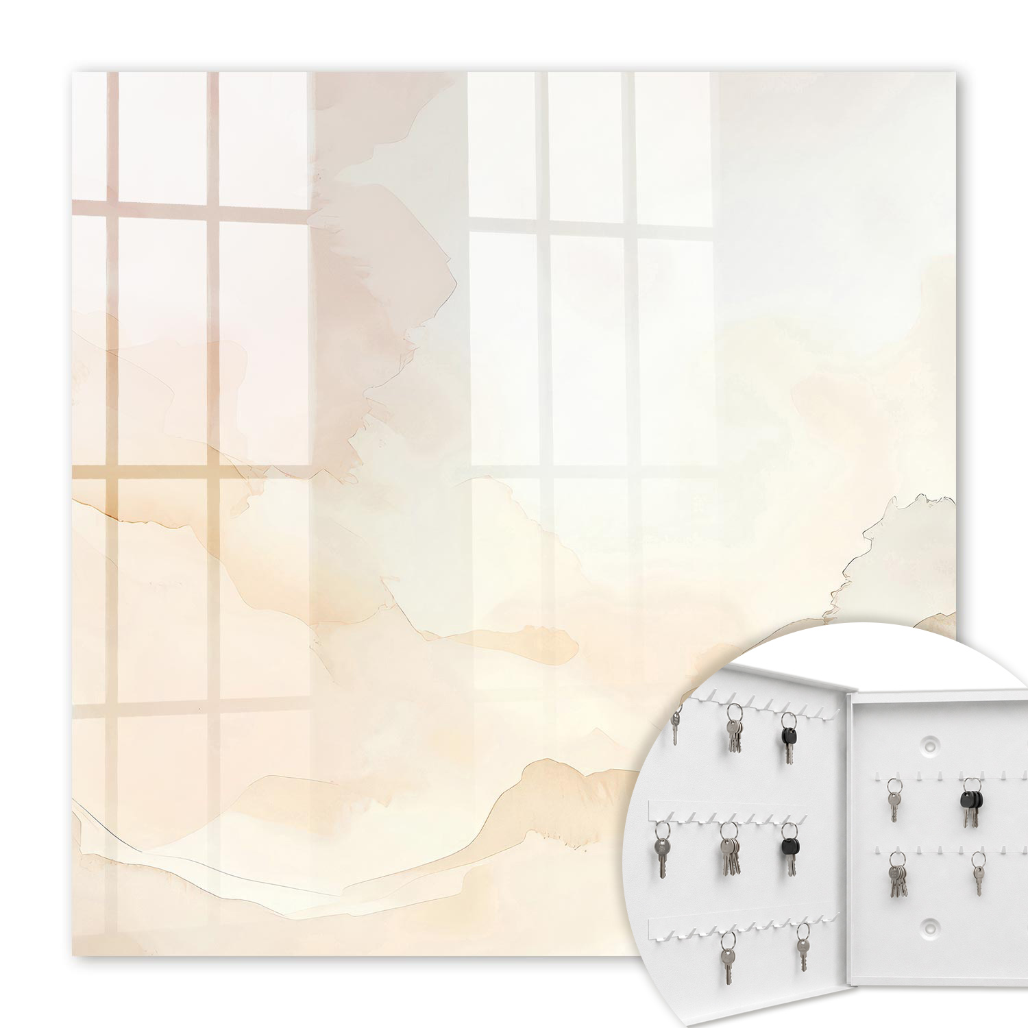 Armoire À Clés - (30 Cm X 30 Cm) - Boîte À Clés Murale - Coffret De Rangement Pour Clés - Couleur Blanche - Ouverture Vers La Gauche - Pour Maison Et Bureau - Paysage Lumineux
