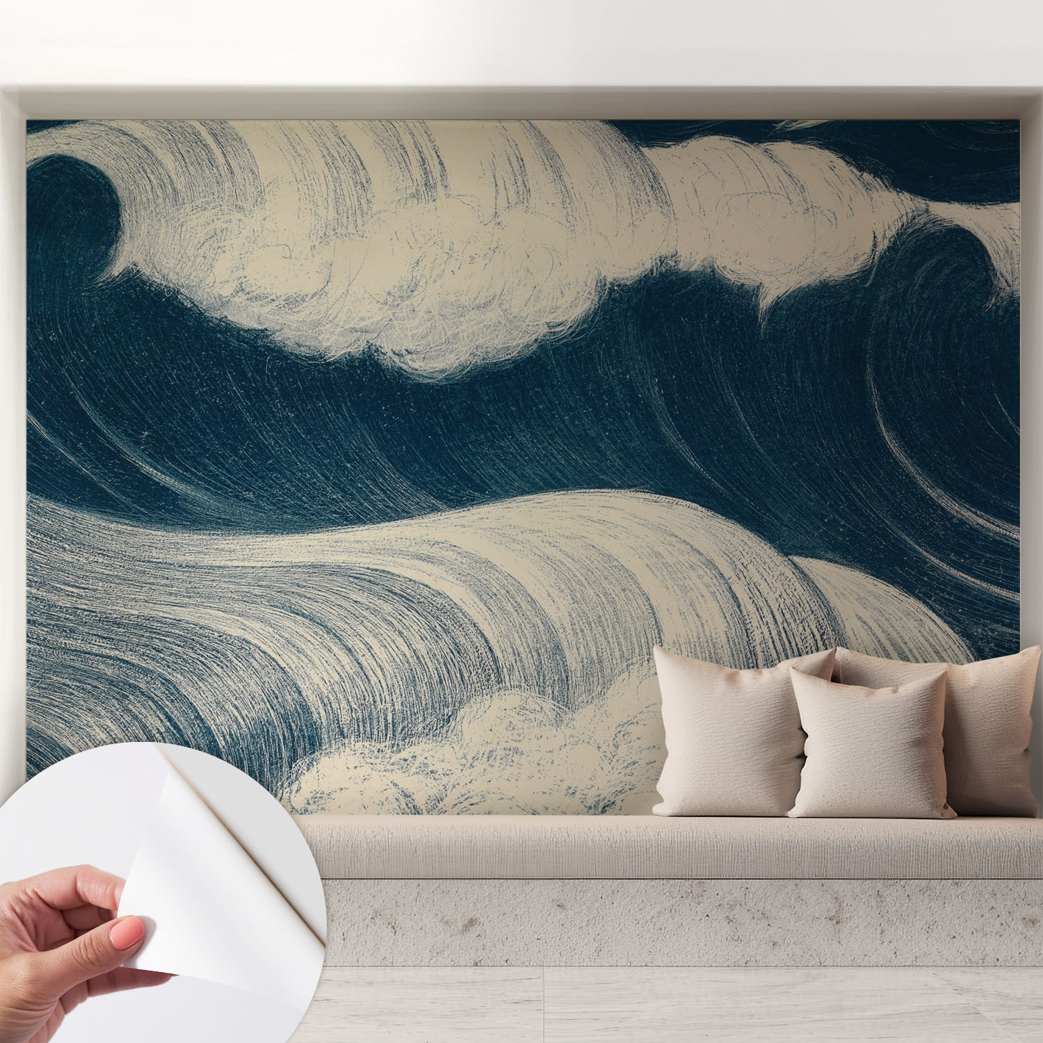 Papier Peint Autocollant Avec Imprimé Pour Intérieur Moderne Application Facile A Motif Vagues De La Mer 208x146 Cm