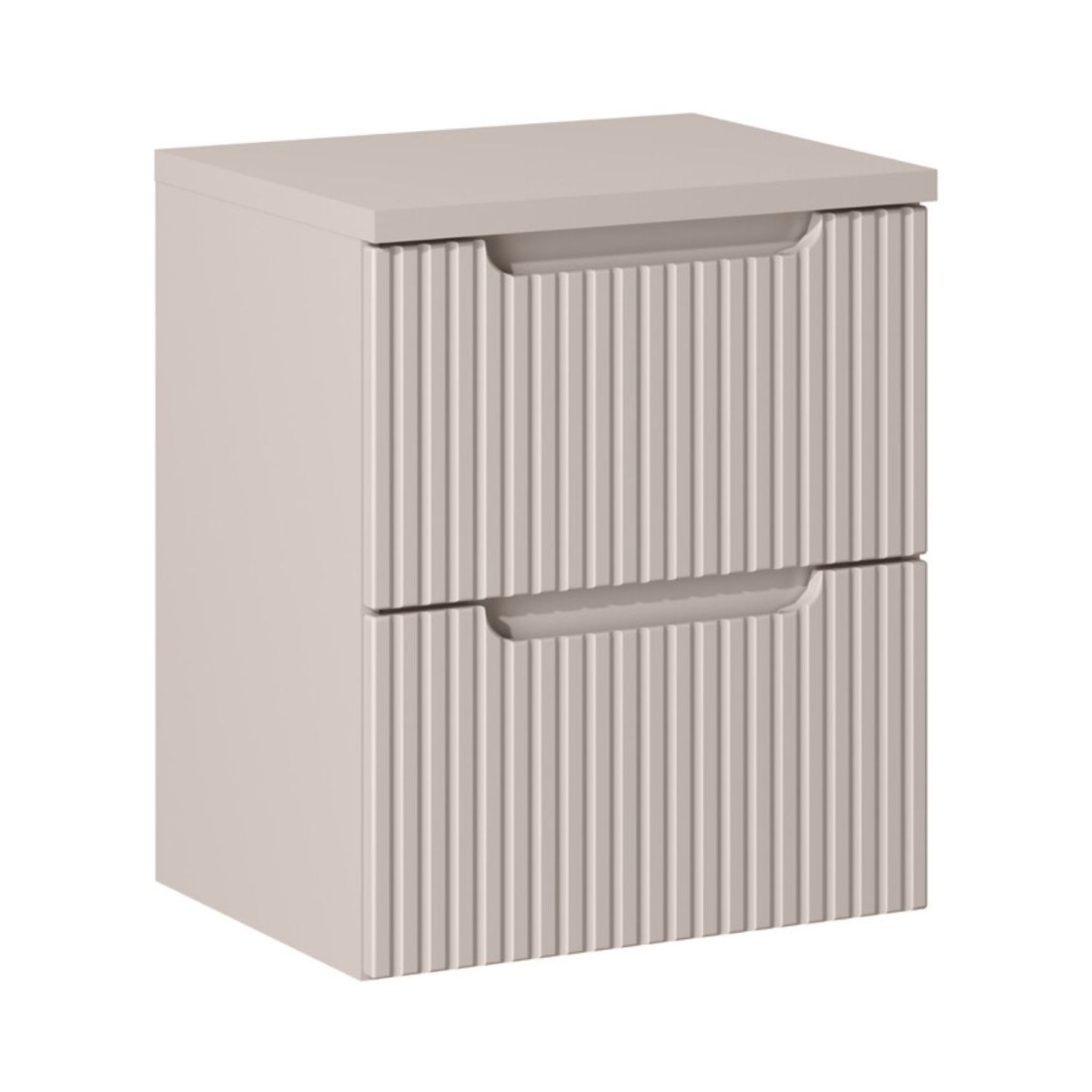 Ensemble De Salle De Bain Vano Cachemire Mat 50cm: Meuble Sous Vasque À Tiroirs Rainuré Verticalement + Plan Pour Vasque
