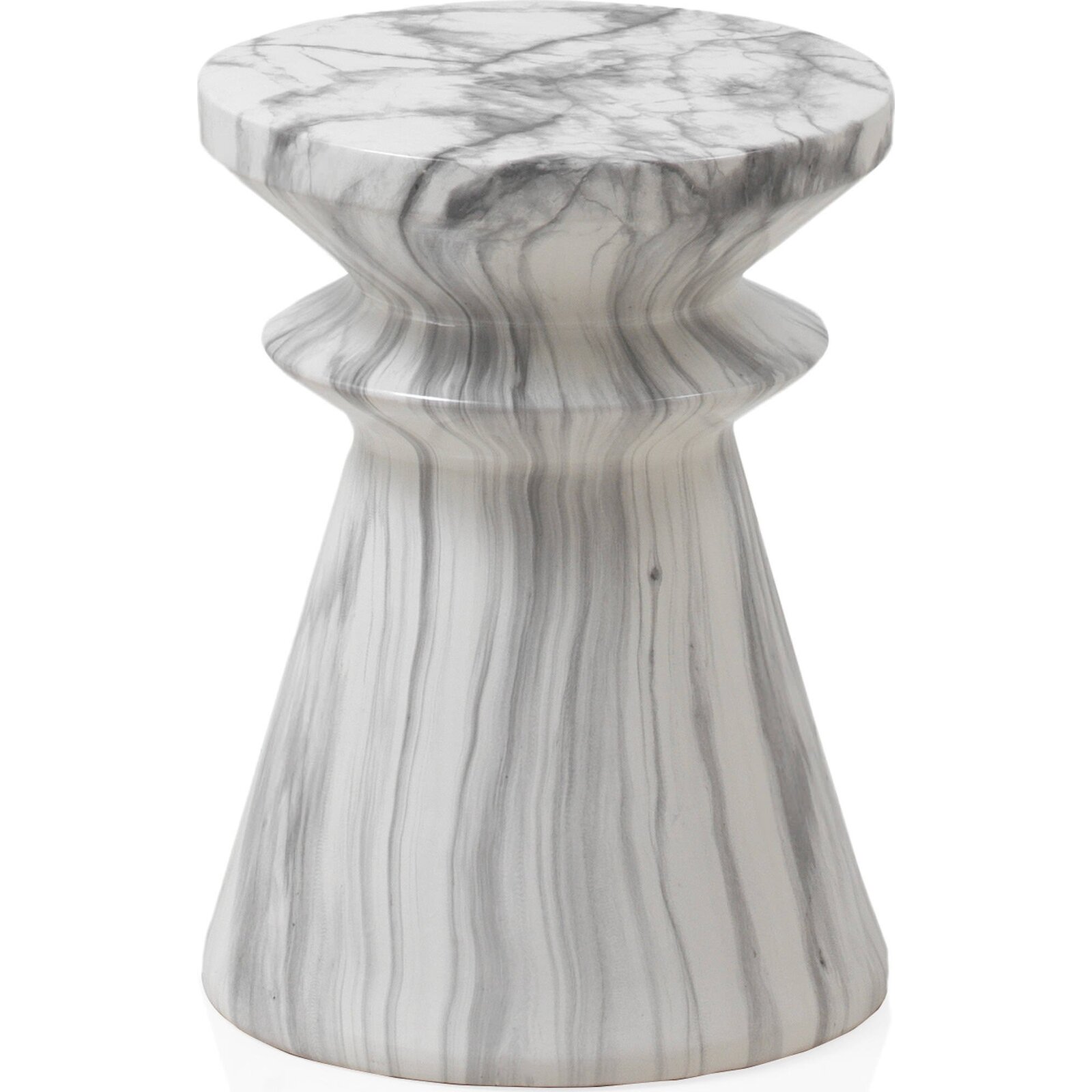 Tabouret En Céramique Blanc Et Gris Finition Brillante - Blanc Marbré Gris Élégant
