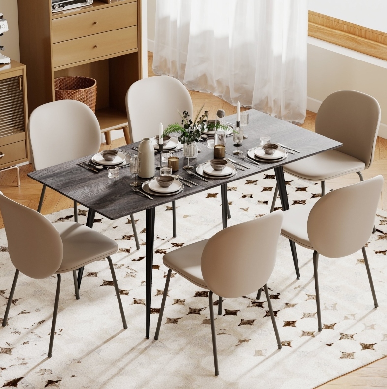 Table À Manger Extensible 6-8 Personnes, 120-160 Cm, Bois Gris, Pieds En Acier Redom