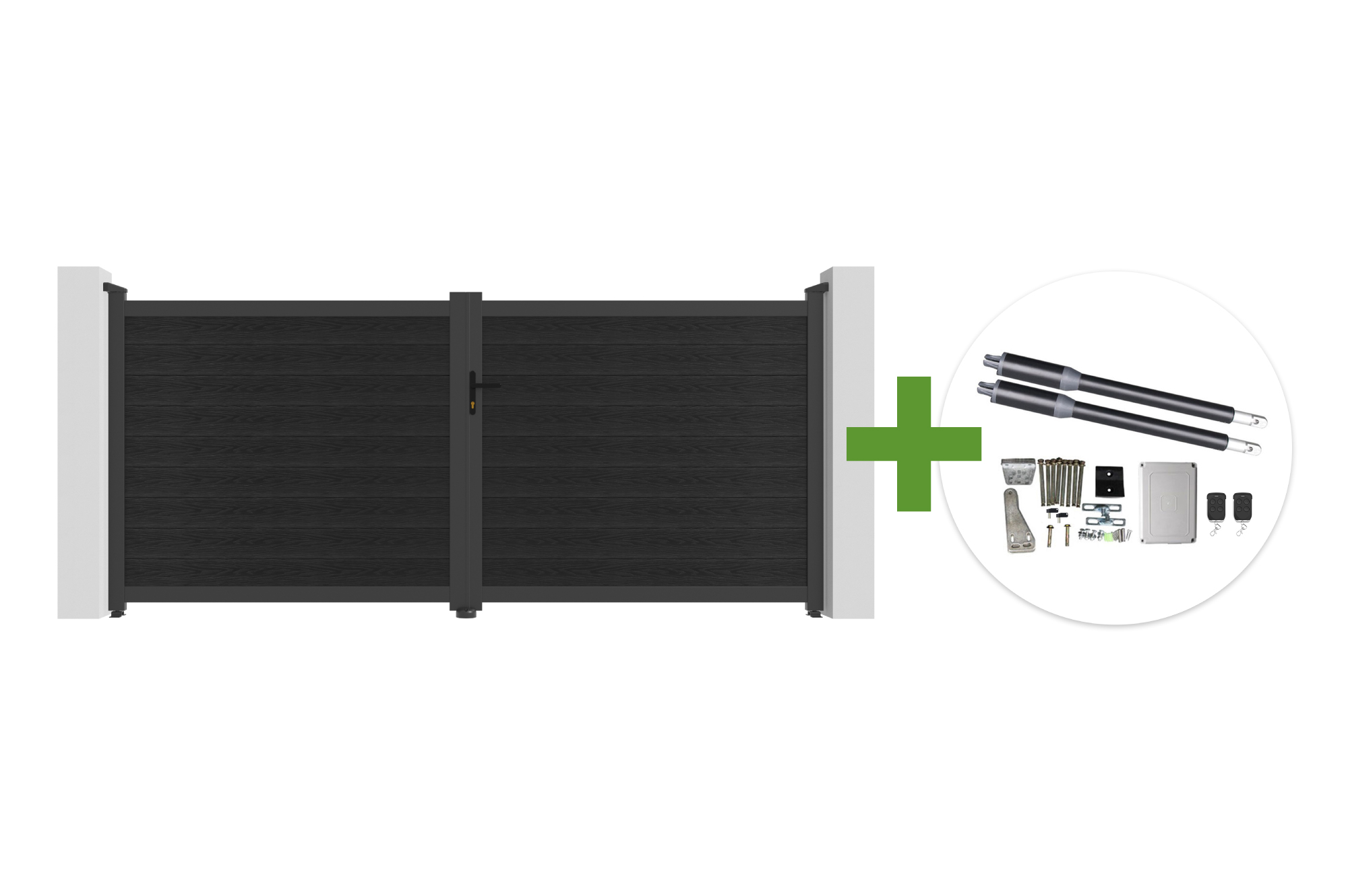Portail Bois Composite Battant 3,5m Athos H.160cm Gris Anthracite Avec Cadre Aluminium+ Motorisation Ranger B150