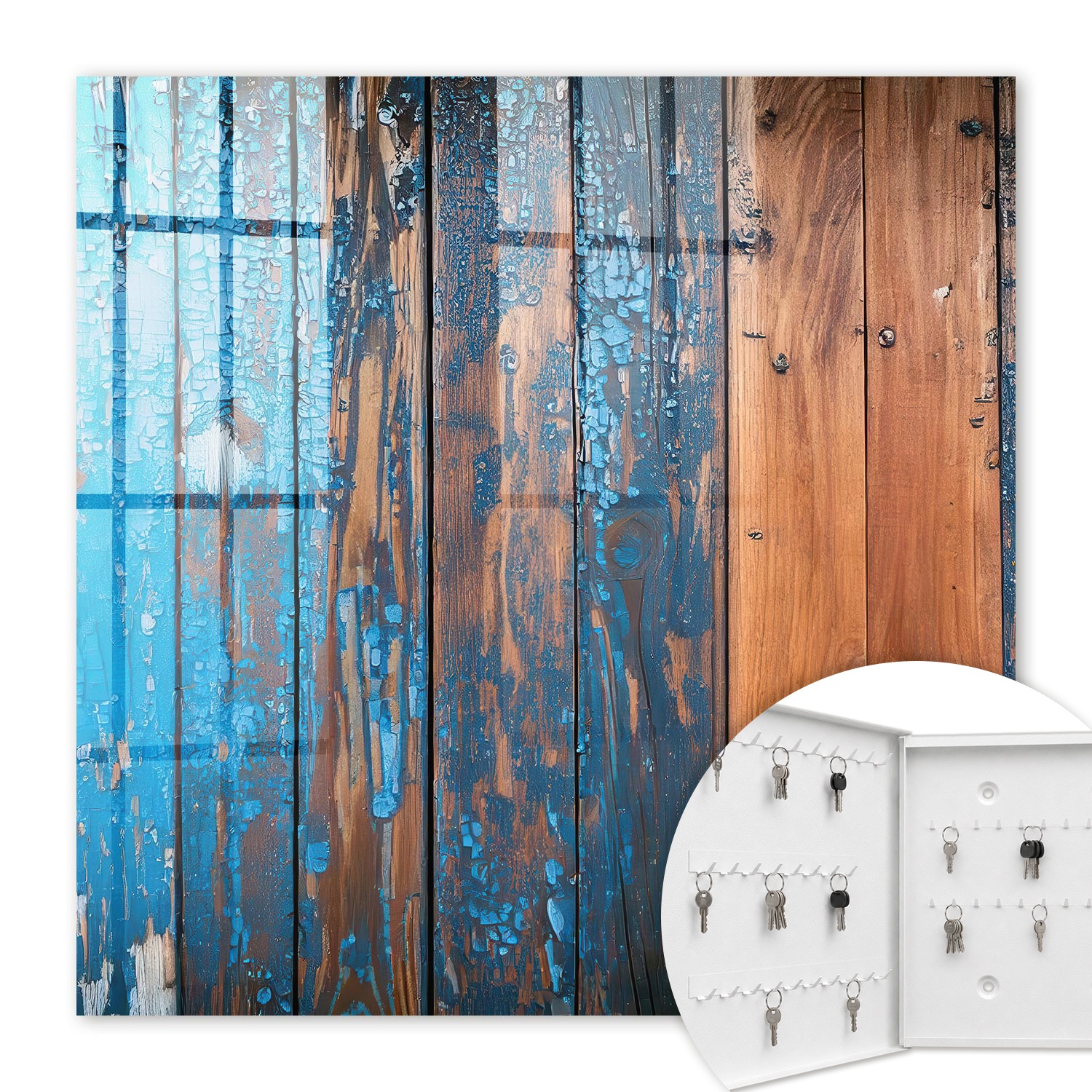 Armoire À Clés - (30 Cm X 30 Cm) - Boîte À Clés Murale - Coffret De Rangement Pour Clés - Couleur Blanche - Ouverture Vers La Gauche - Pour Maison Et Bureau - Texture Bois