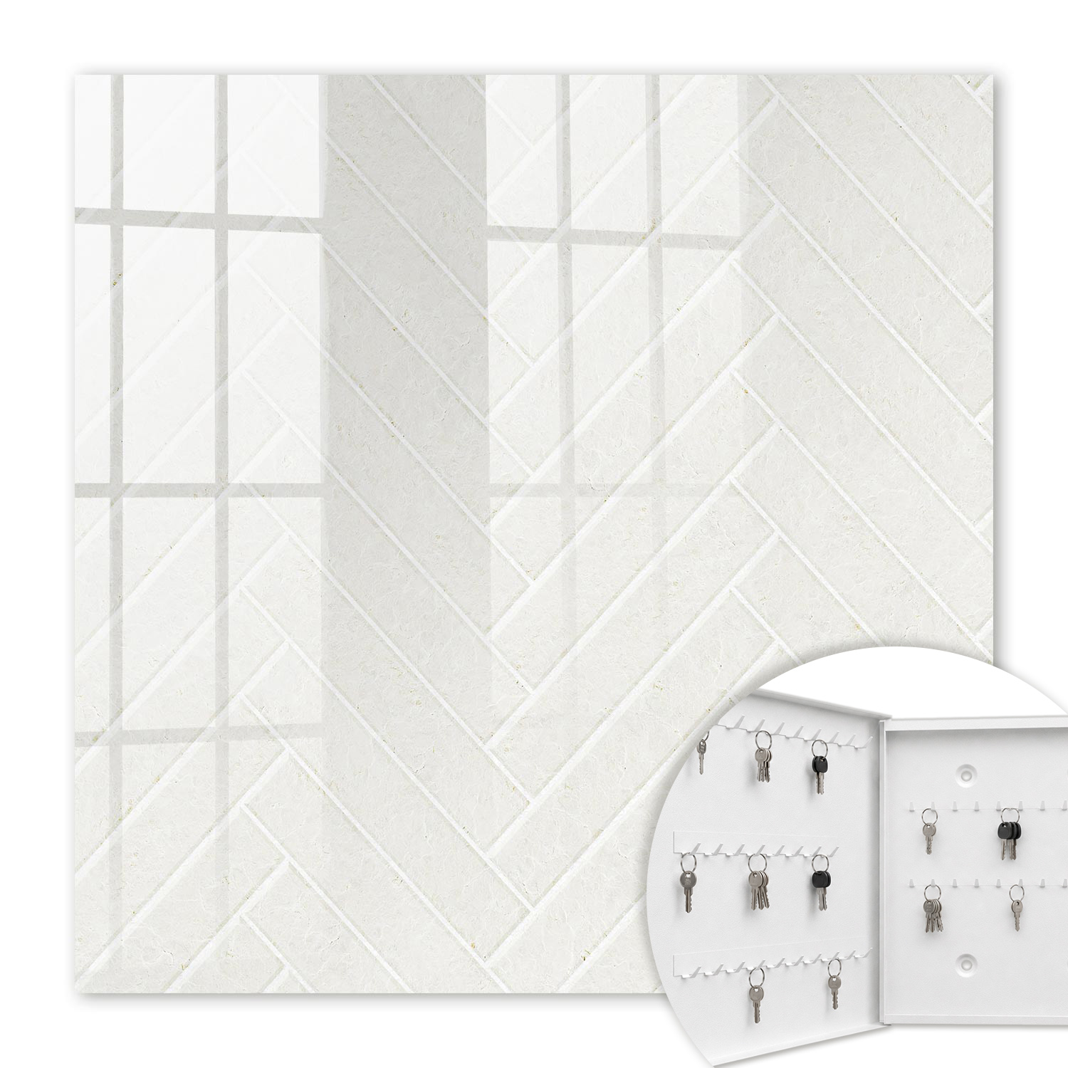 Armoire À Clés - (30 Cm X 30 Cm) - Boîte À Clés Murale - Coffret De Rangement Pour Clés - Couleur Blanche - Ouverture Vers La Gauche - Pour Maison Et Bureau - Motif Lumineux