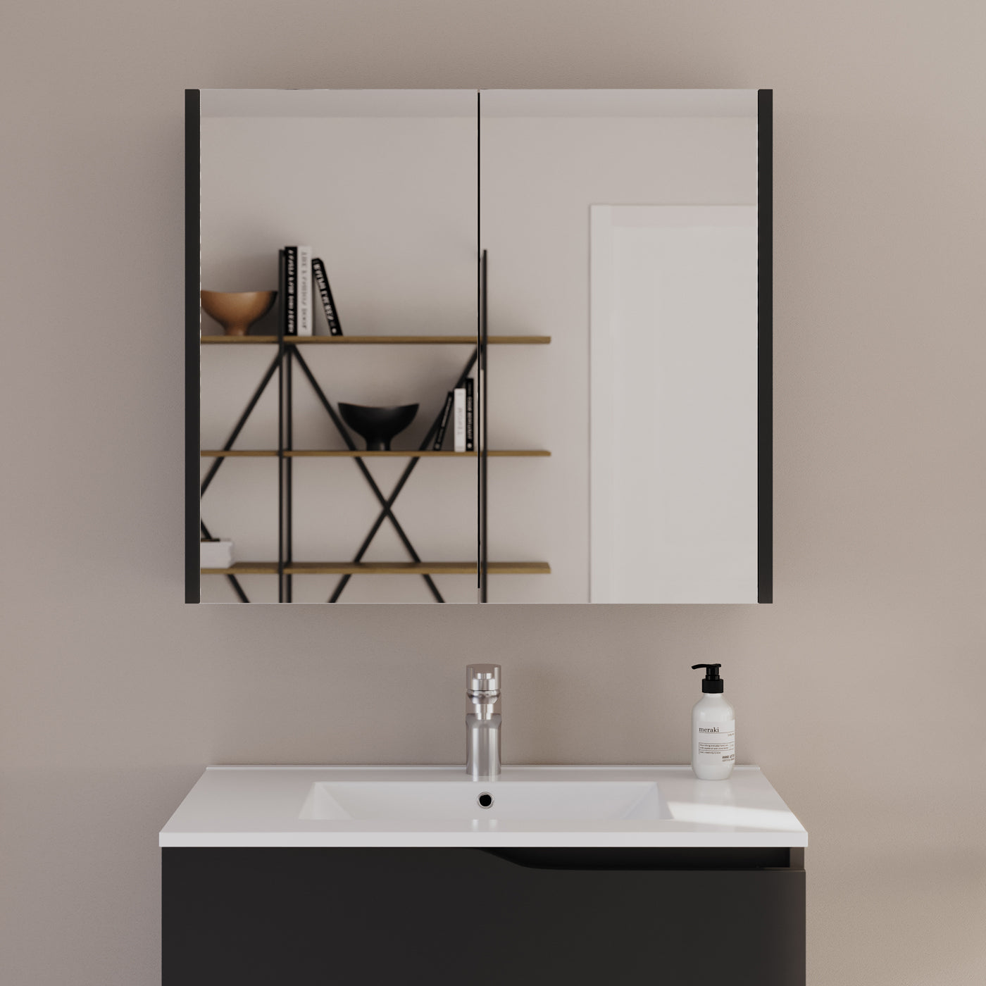 Armoire De Toilette Miroir 80x70cm - Noir - Mirano