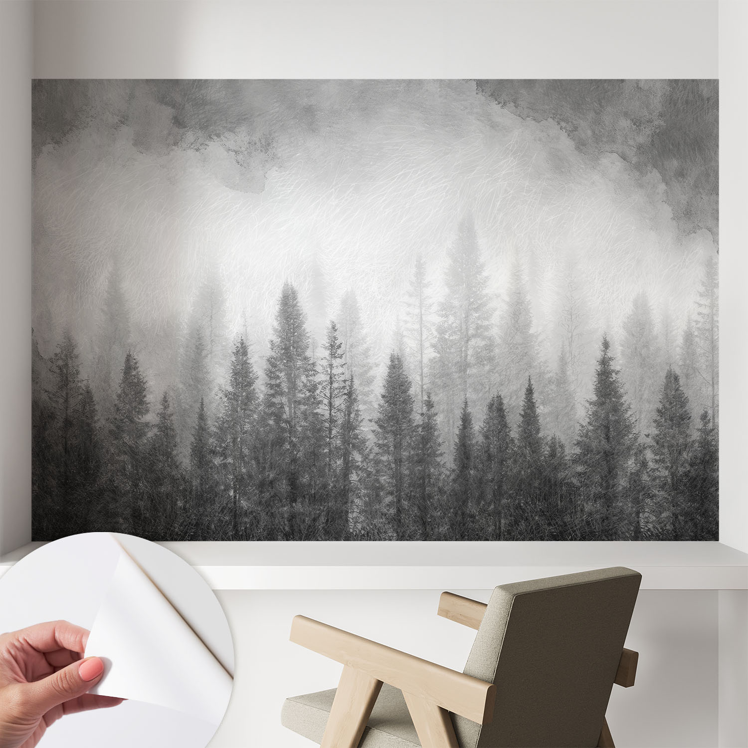 Papier Peint Adhésif Décoratif Avec Colle Pour Salon Chambre À Coucher Et Bureau Design Moderne Et Facile À Poser Brume Forestière 104x70 Cm