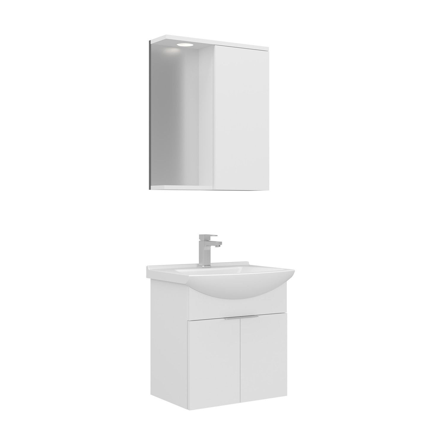 Meuble Avec Simple Vasque Et Miroir "purus 55" - 55 X 50 X 58 Cm - White
