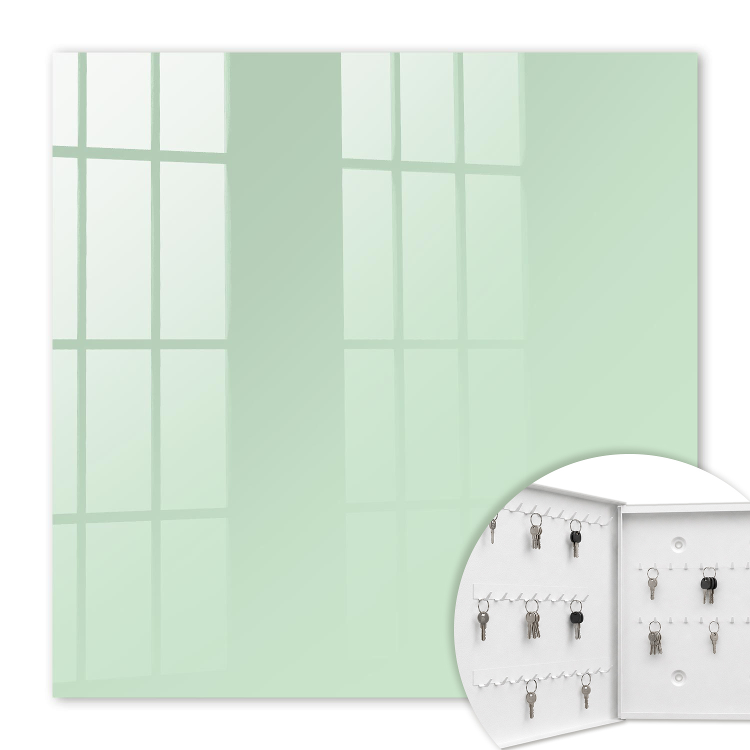 Armoire À Clés - (30 Cm X 30 Cm) - Boîte À Clés Murale - Coffret De Rangement Pour Clés - Couleur Blanche - Ouverture Vers La Gauche - Pour Maison Et Bureau - Vert Menthe