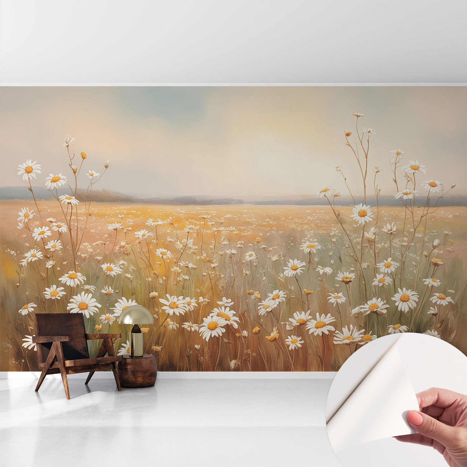 Papier Peint Adhésif Autocollant Pour Salon Chambre À Coucher Peint Imprimé Installation Facile Prairie Fleurie 416x254 Cm