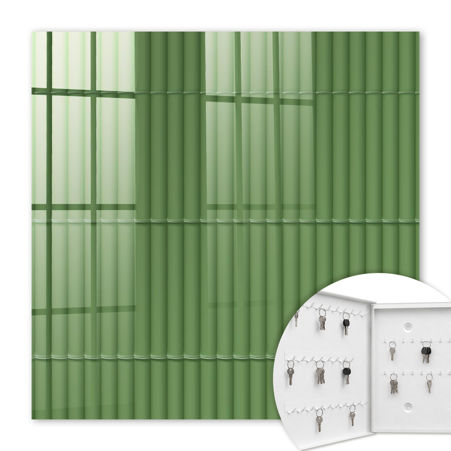 Armoire À Clés - (30 Cm X 30 Cm) - Boîte À Clés Murale - Coffret De Rangement Pour Clés - Couleur Blanche - Ouverture Vers La Gauche - Pour Maison Et Bureau - Bambou Vert