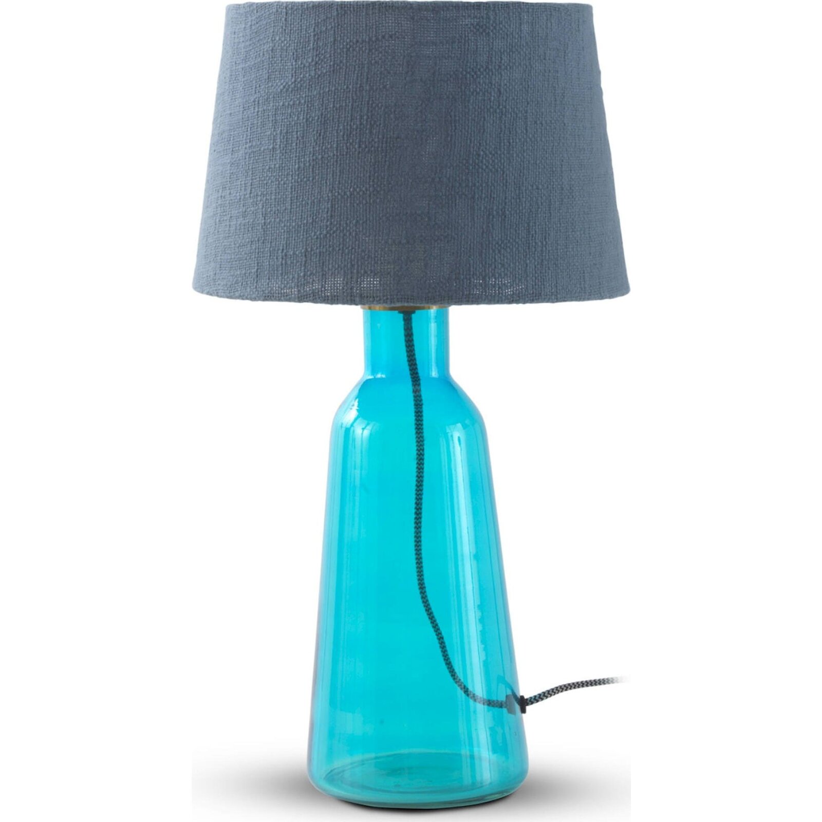 Lampe De Table En Verre Bleu Turquoise Avec Abat Jour Coton - Bleu Turquoise Et Coton Bleu