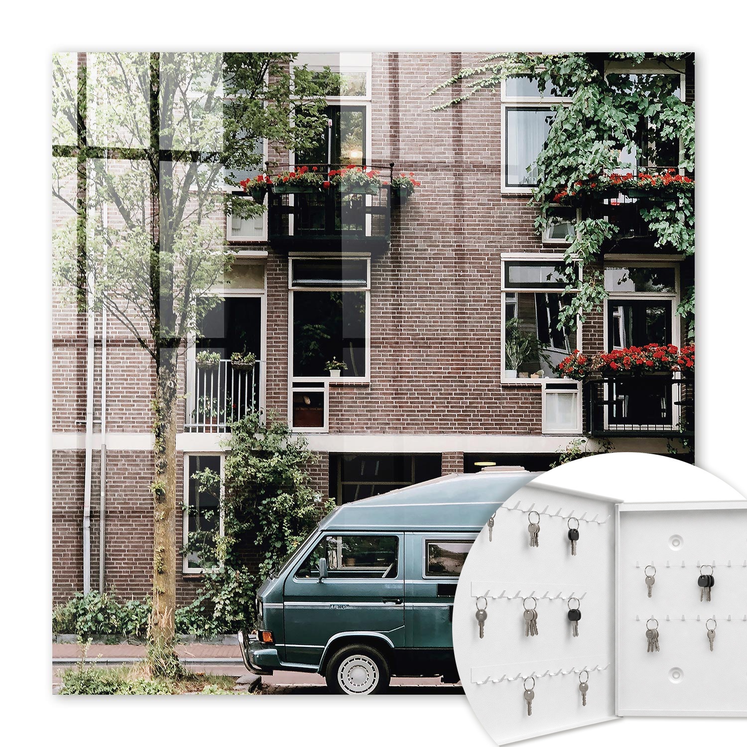 Armoire À Clés - (30 Cm X 30 Cm) - Boîte À Clés Murale - Coffret De Rangement Pour Clés - Couleur Blanche - Ouverture Vers La Gauche - Pour Maison Et Bureau - Paysage Urbain