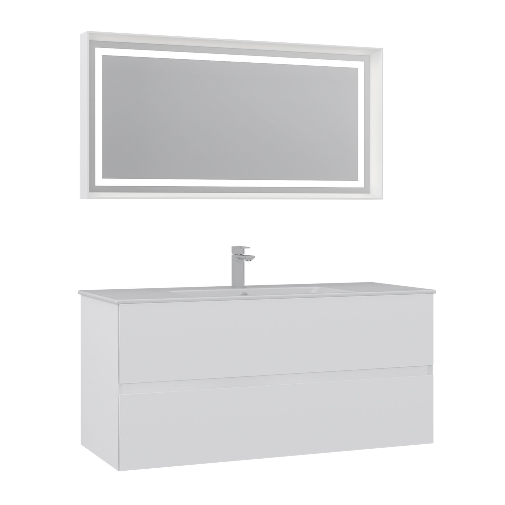 Meuble Avec Simple Vasque Et Miroir "nest 121 V2" - 121 X 51 X 55 Cm - Matte White