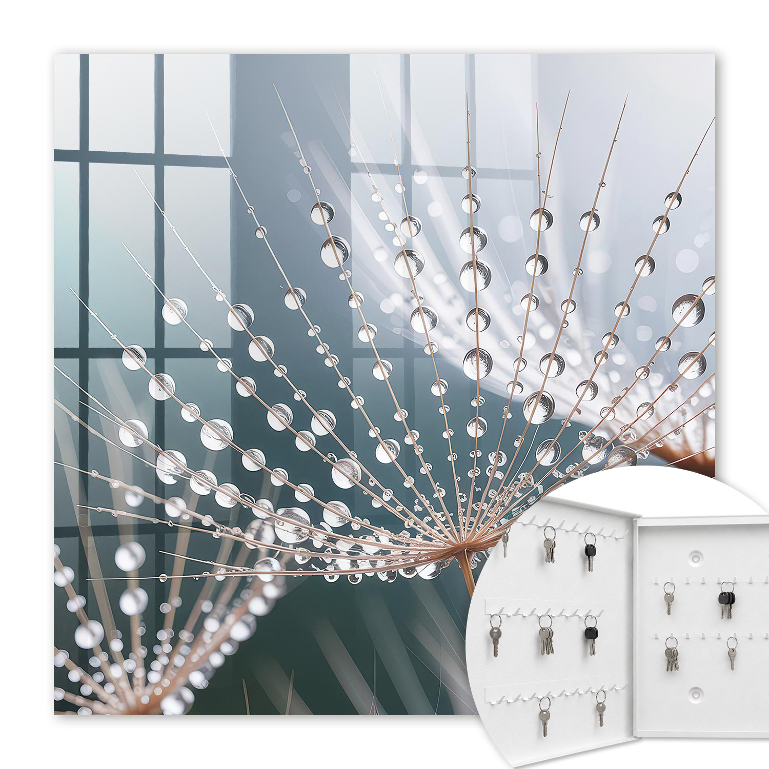 Armoire À Clés - (30 Cm X 30 Cm) - Boîte À Clés Murale - Coffret De Rangement Pour Clés - Couleur Blanche - Ouverture Vers La Gauche - Pour Maison Et Bureau - Gouttes D'Eau