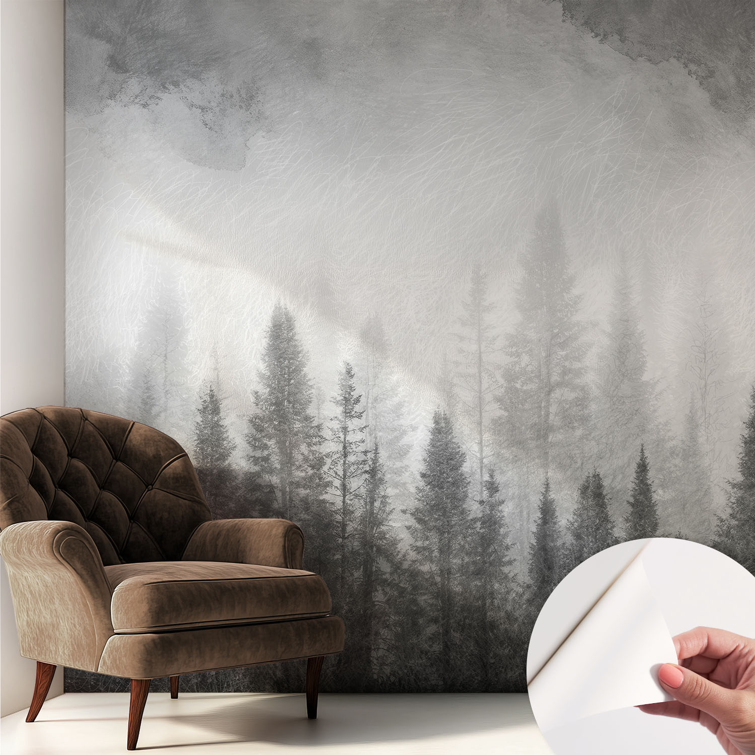 Papier Peint Adhésif Autocollant Pour Salon Chambre À Coucher Tendance Et Originale Brume Forestière 250x250 Cm