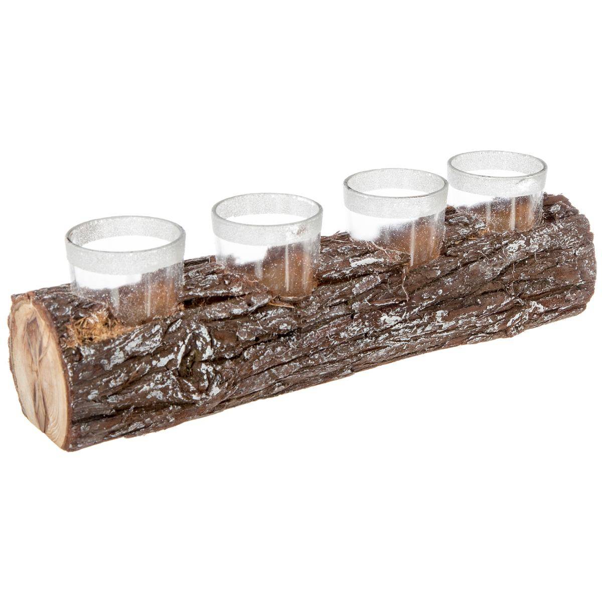 Bougeoir Centre De Table Rondin En Bois 4 Photophores En Verre - Feeric Christmas