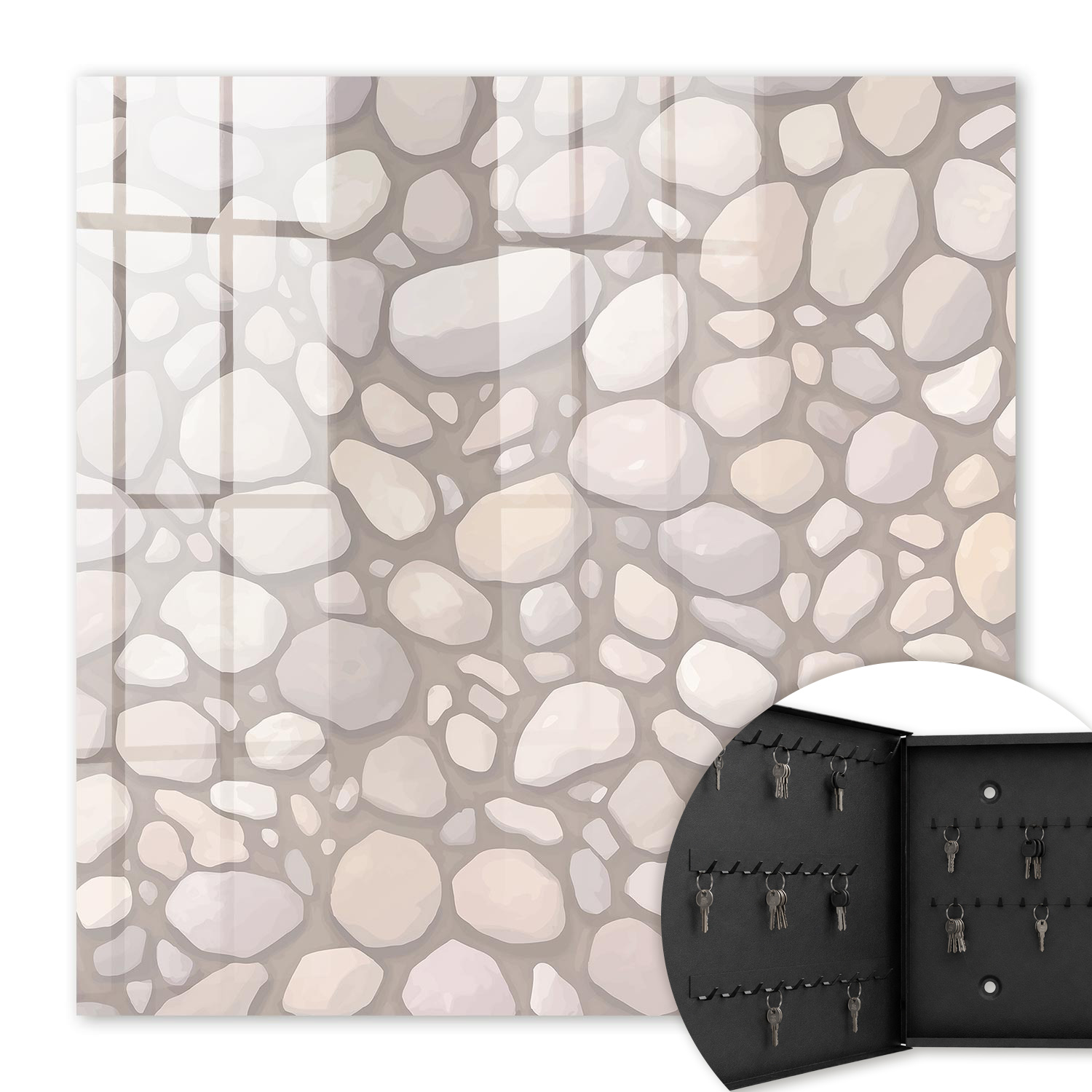 Armoire À Clés - (30 Cm X 30 Cm) - Boîte À Clés Murale - Coffret De Rangement Pour Clés - Couleur Noire - Ouverture Vers La Gauche - Pour Maison Et Bureau - Structure En Pierre