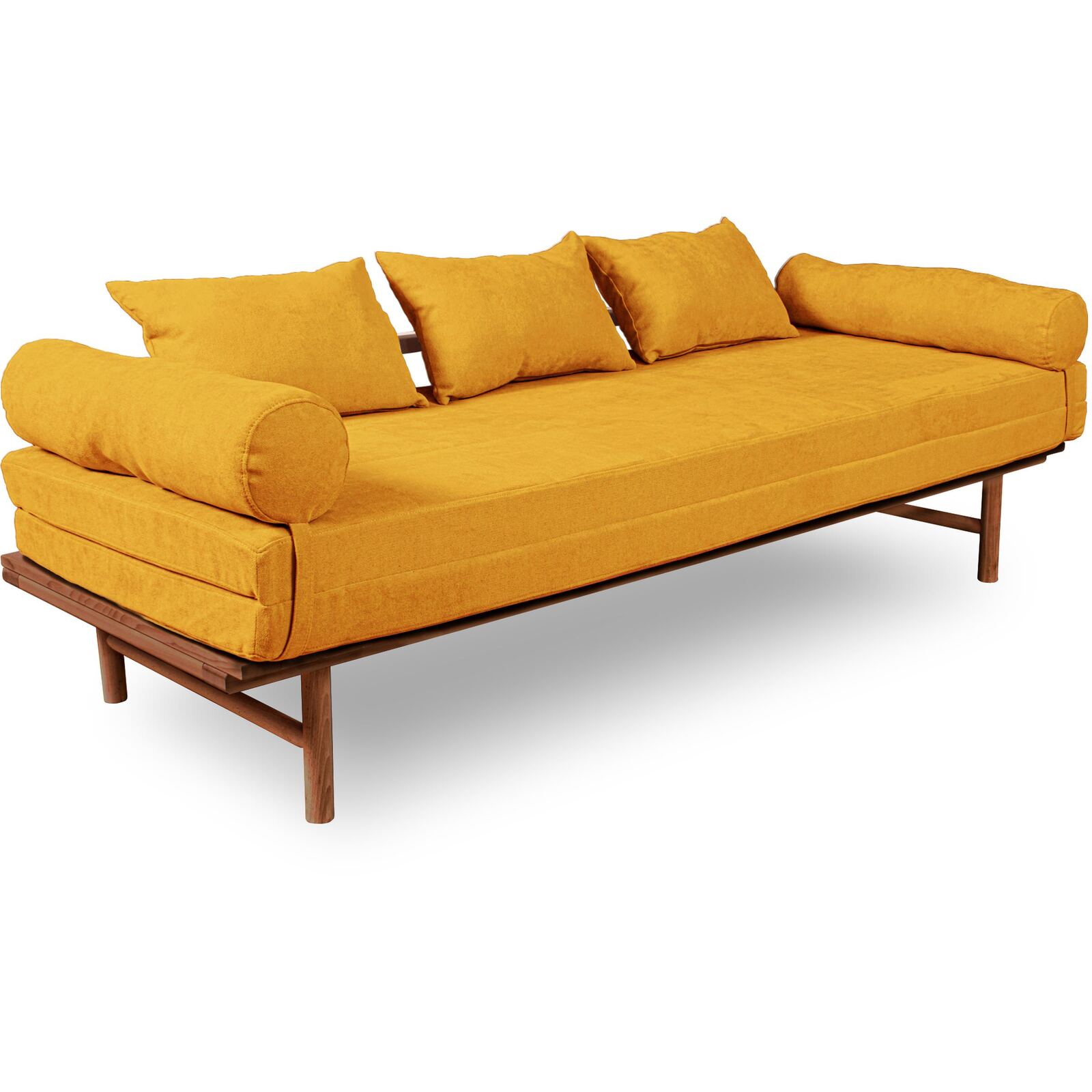 Canapé Lit Convertible Design En Tissu Beige Et Bois - 140 X 200 Cm - Bois Clair Et Beige