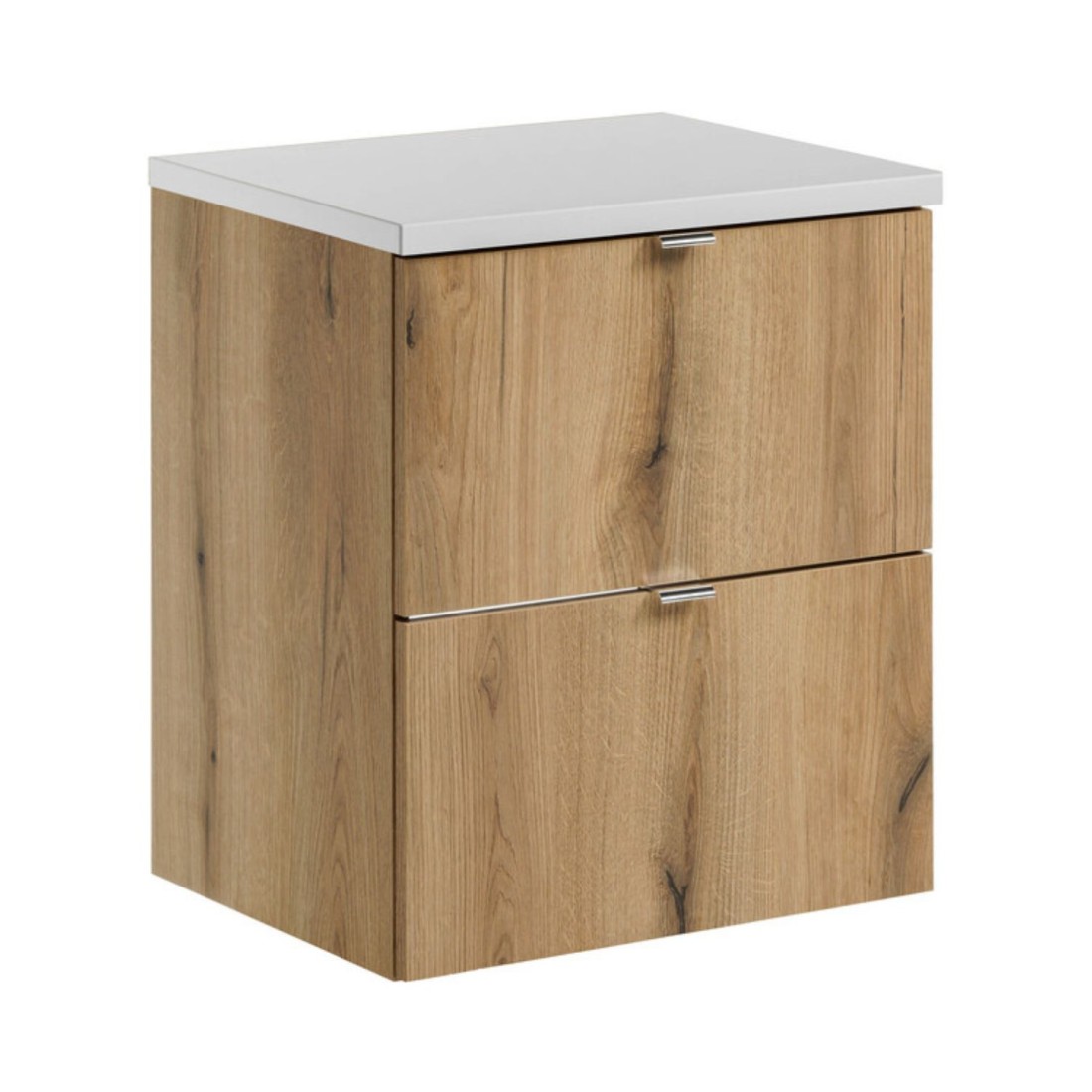 Ensemble De Salle De Bain Suspendu Vano Aspect Chêne Et Blanc 50cm: Meubles Sous Vasque À Tiroirs + Plan Pour Vasque