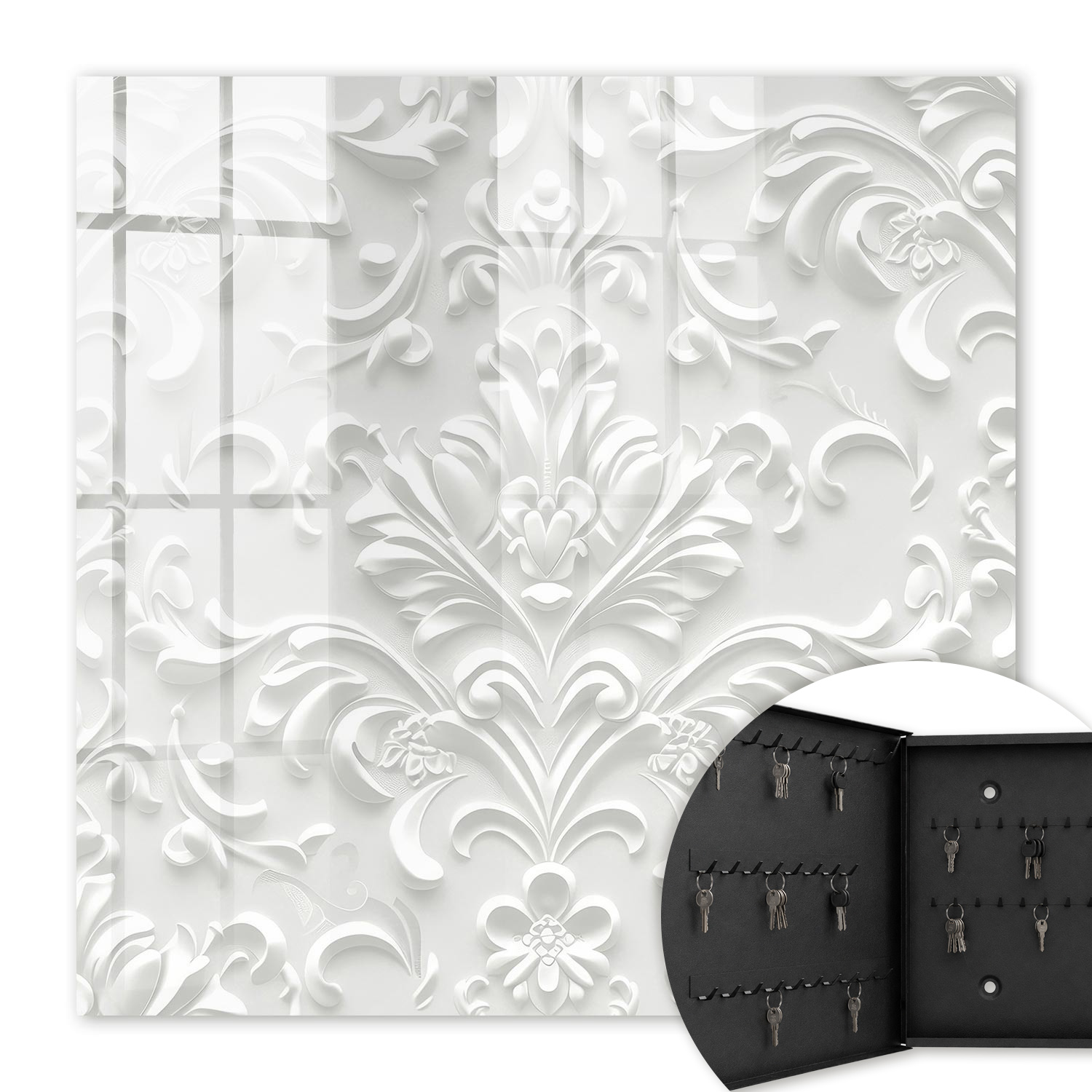 Armoire À Clés - (30 Cm X 30 Cm) - Boîte À Clés Murale - Coffret De Rangement Pour Clés - Couleur Noire - Ouverture Vers La Gauche - Pour Maison Et Bureau - Riche Ornementation