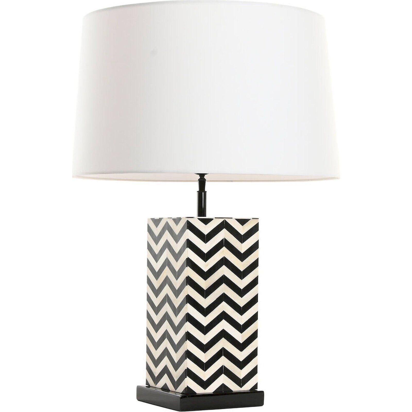 Lampe De Table Design Blanc Noir Motif Chevron Résine Acier - Blanc Et Noir Motif Chevron