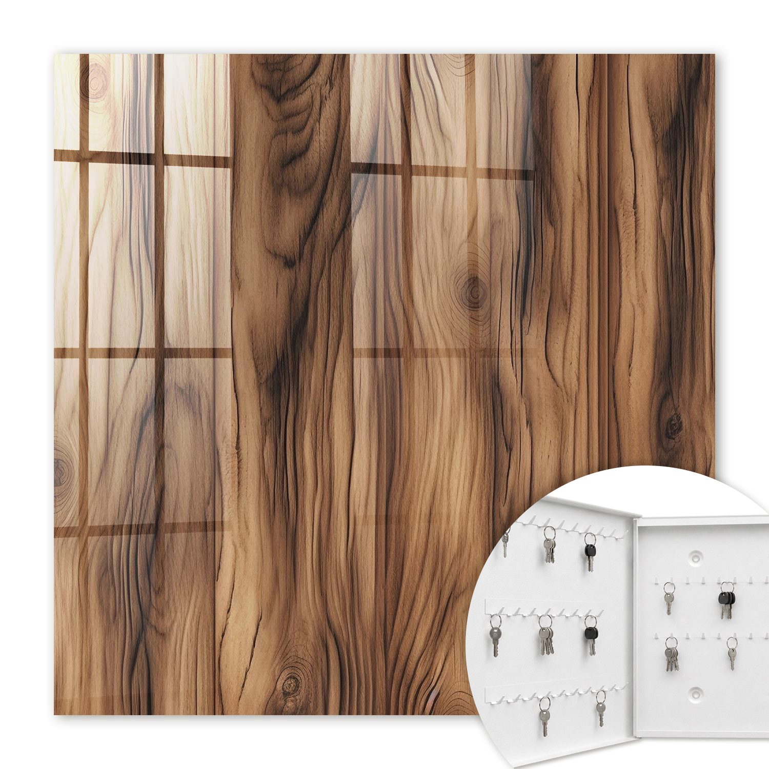Armoire À Clés - (30 Cm X 30 Cm) - Boîte À Clés Murale - Coffret De Rangement Pour Clés - Couleur Blanche - Ouverture Vers La Gauche - Pour Maison Et Bureau - Texture Bois