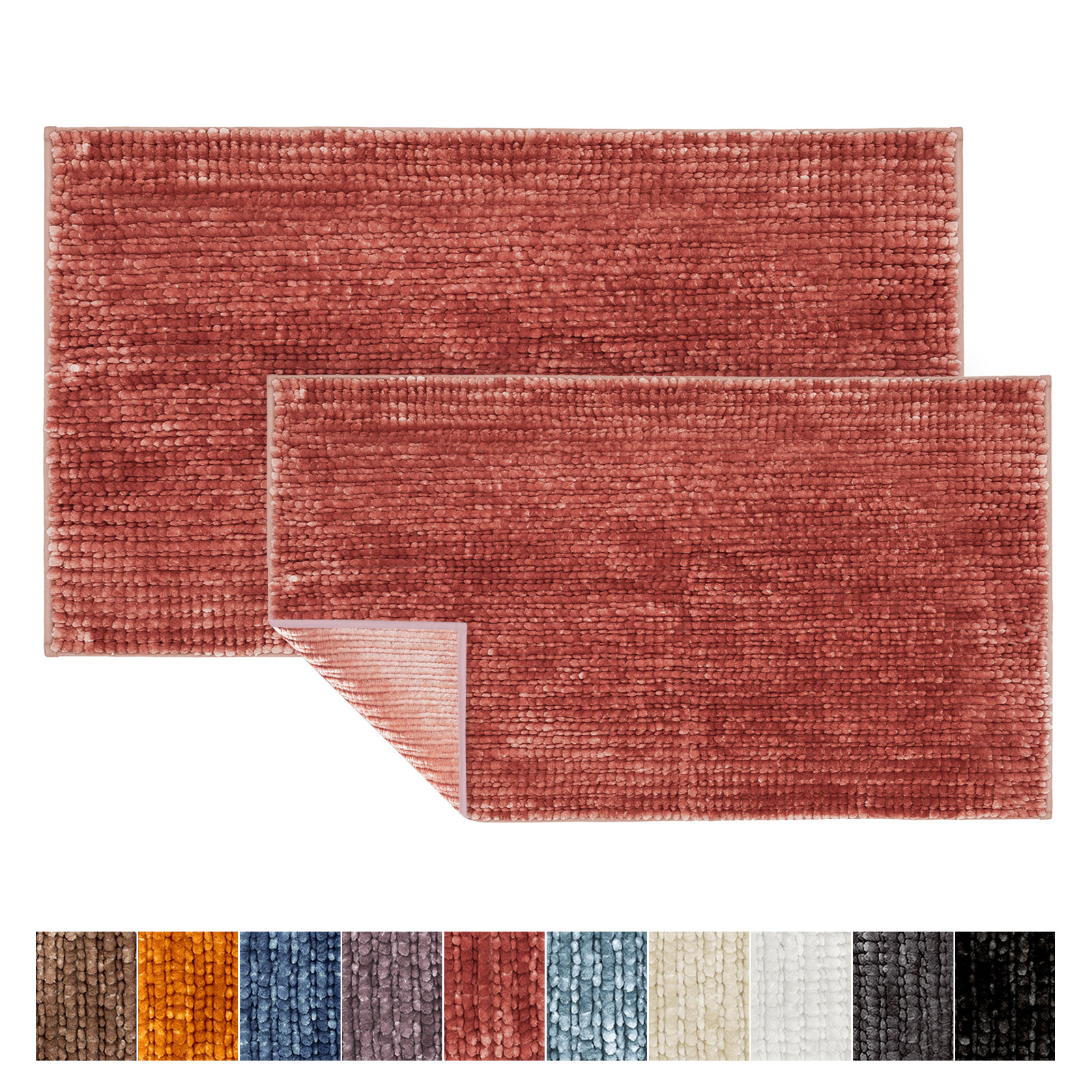 Tapis De Bain Coral Structure Chenille Polyester Rose Melon 50 X 80 Cm