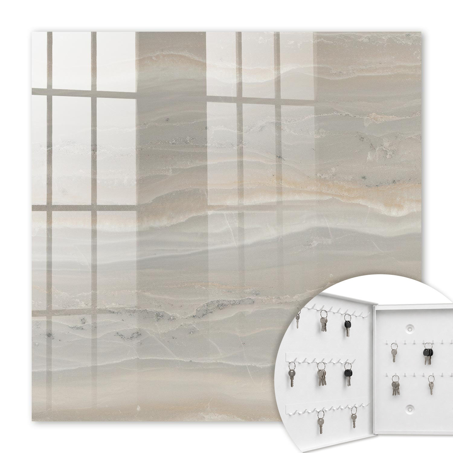 Armoire À Clés - (30 Cm X 30 Cm) - Boîte À Clés Murale - Coffret De Rangement Pour Clés - Couleur Blanche - Ouverture Vers La Gauche - Pour Maison Et Bureau - Ondulations Beiges