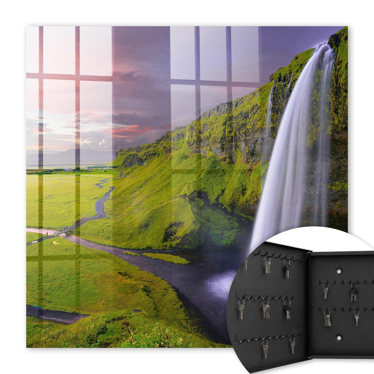 Armoire À Clés - (30 Cm X 30 Cm) - Boîte À Clés Murale - Coffret De Rangement Pour Clés - Couleur Noire - Ouverture Vers La Gauche - Pour Maison Et Bureau - Cascade De Montagne