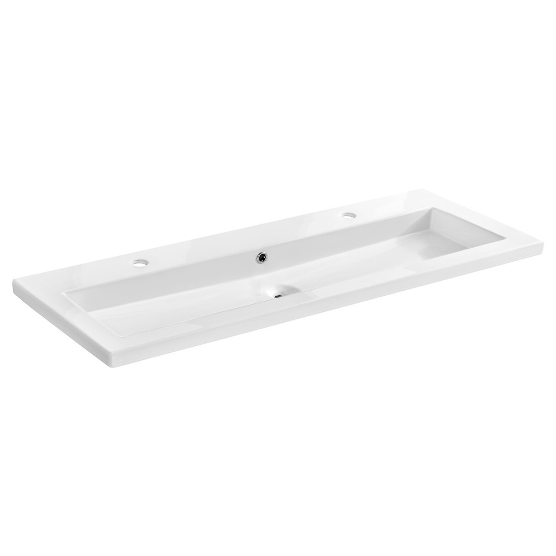 Vasque À Encastrer Elio 121 Cm En Céramique Blanche Brillante Double Robinet