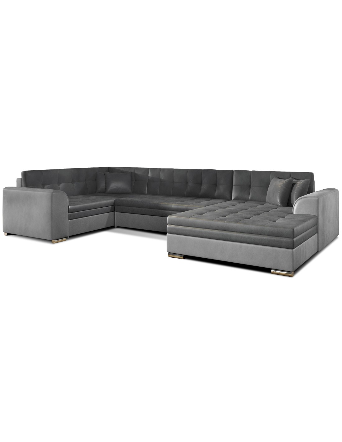 Canapé Panoramique Convertible Caldero 5 Places Gris Clair Et Foncé - Angle Droit - 4 Coussins