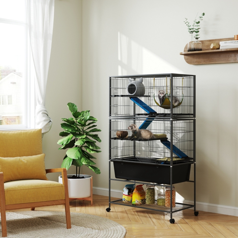 Cage Pour Hamster Nain À 4 Niveaux Avec Tunnels, Accessoires, 78 X 45 X 73 Cm, Gris