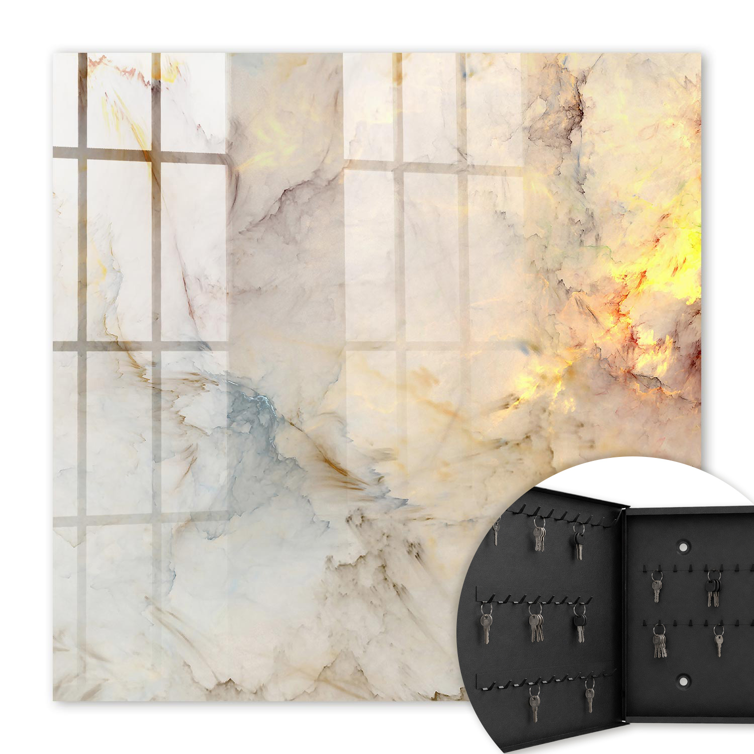 Armoire À Clés - (30 Cm X 30 Cm) - Boîte À Clés Murale - Coffret De Rangement Pour Clés - Couleur Noire - Ouverture Vers La Gauche - Pour Maison Et Bureau - Élégance Du Marbre