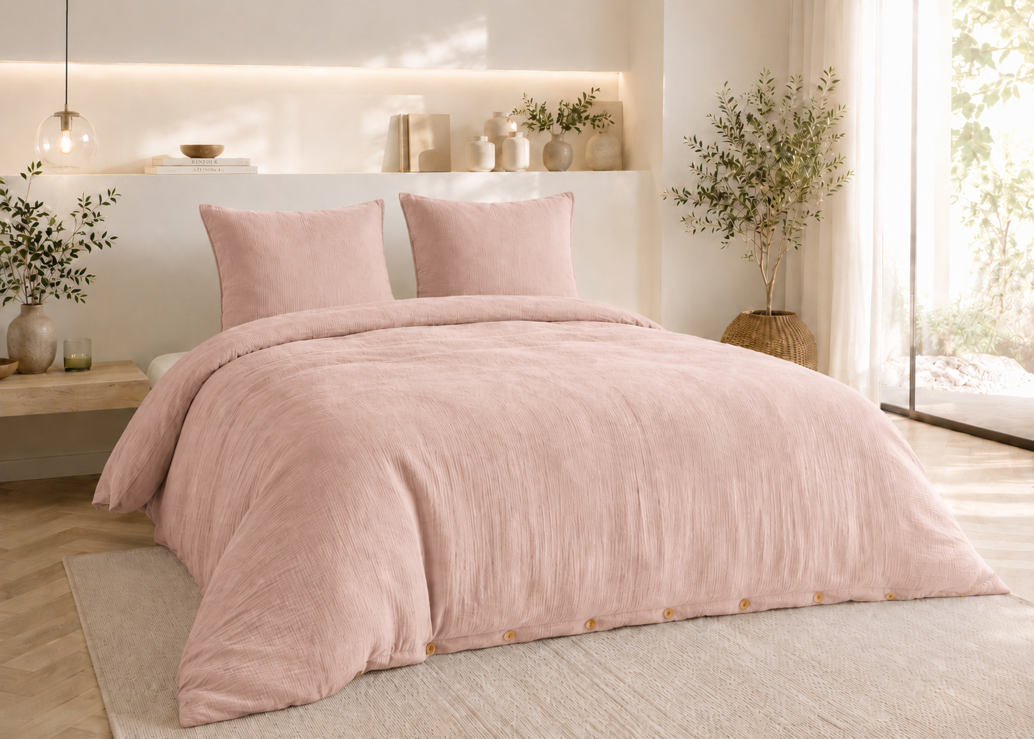 Parure De Lit 240 X 220 Cm Double Gaze De Coton Gaïa Guimauve + 2 Taies 60x60 Cm