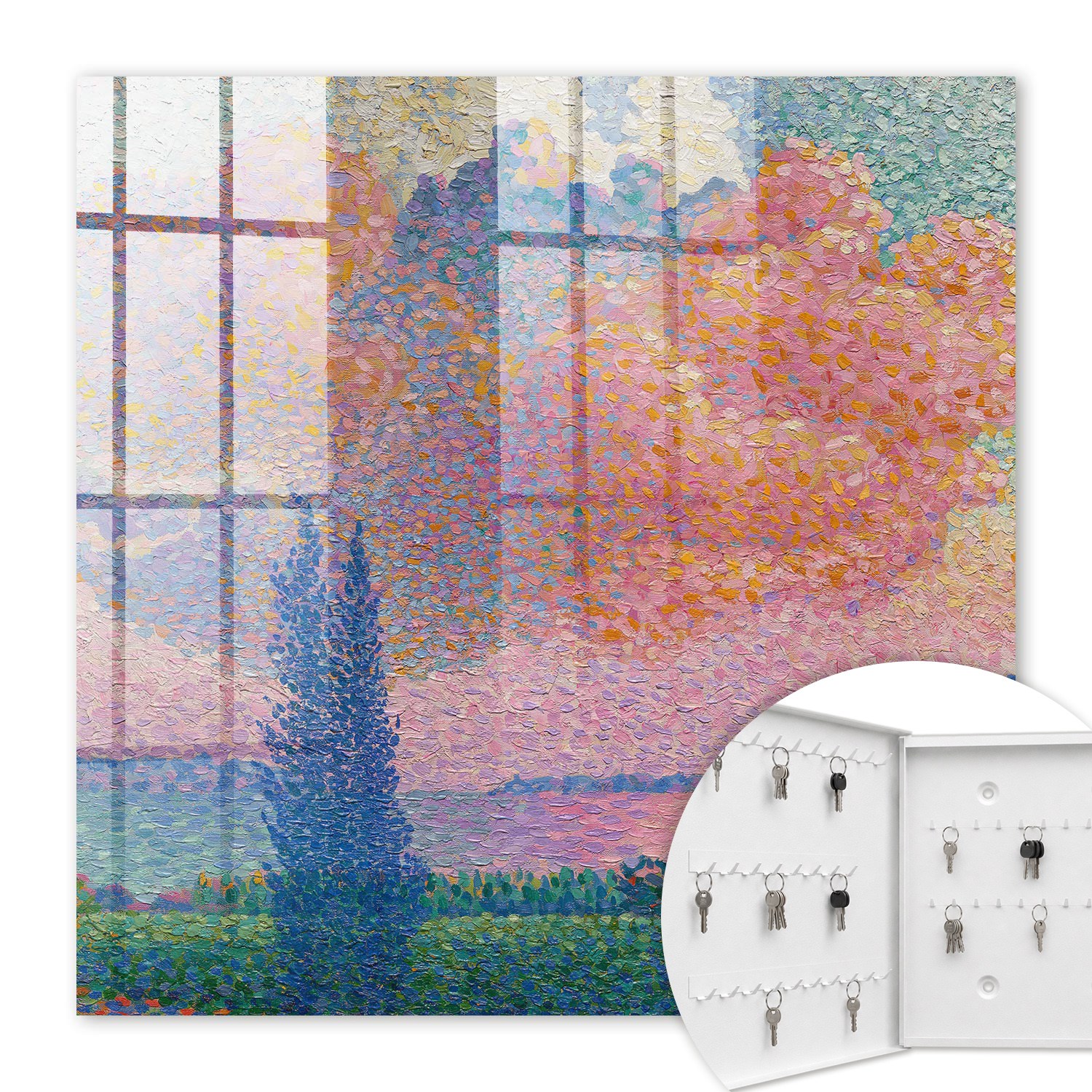 Armoire À Clés - (30 Cm X 30 Cm) - Boîte À Clés Murale - Coffret De Rangement Pour Clés - Couleur Blanche - Ouverture Vers La Gauche - Pour Maison Et Bureau - Nature Colorée