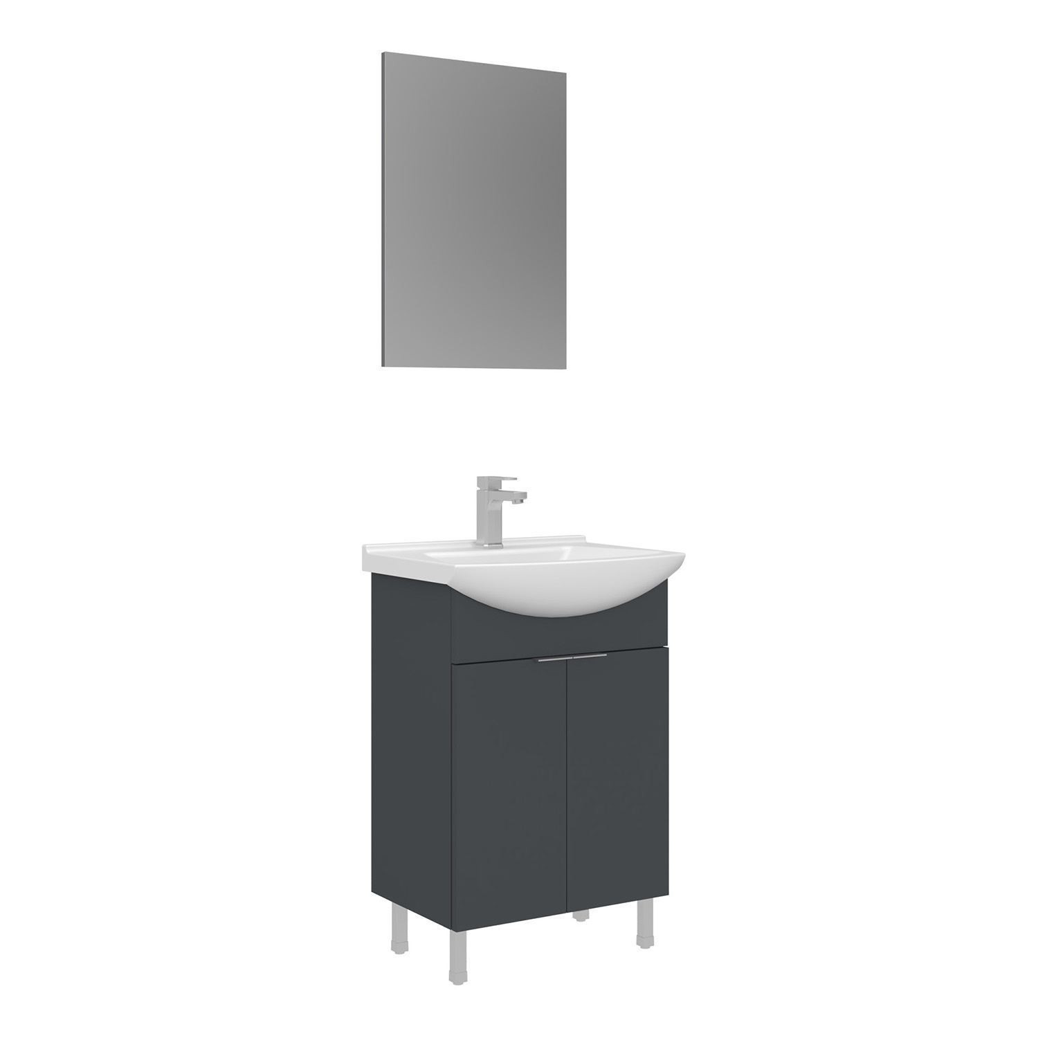 Meuble Avec Simple Vasque Et Miroir "purus 55" - 55 X 2 X 83 Cm - Matte Anthracite