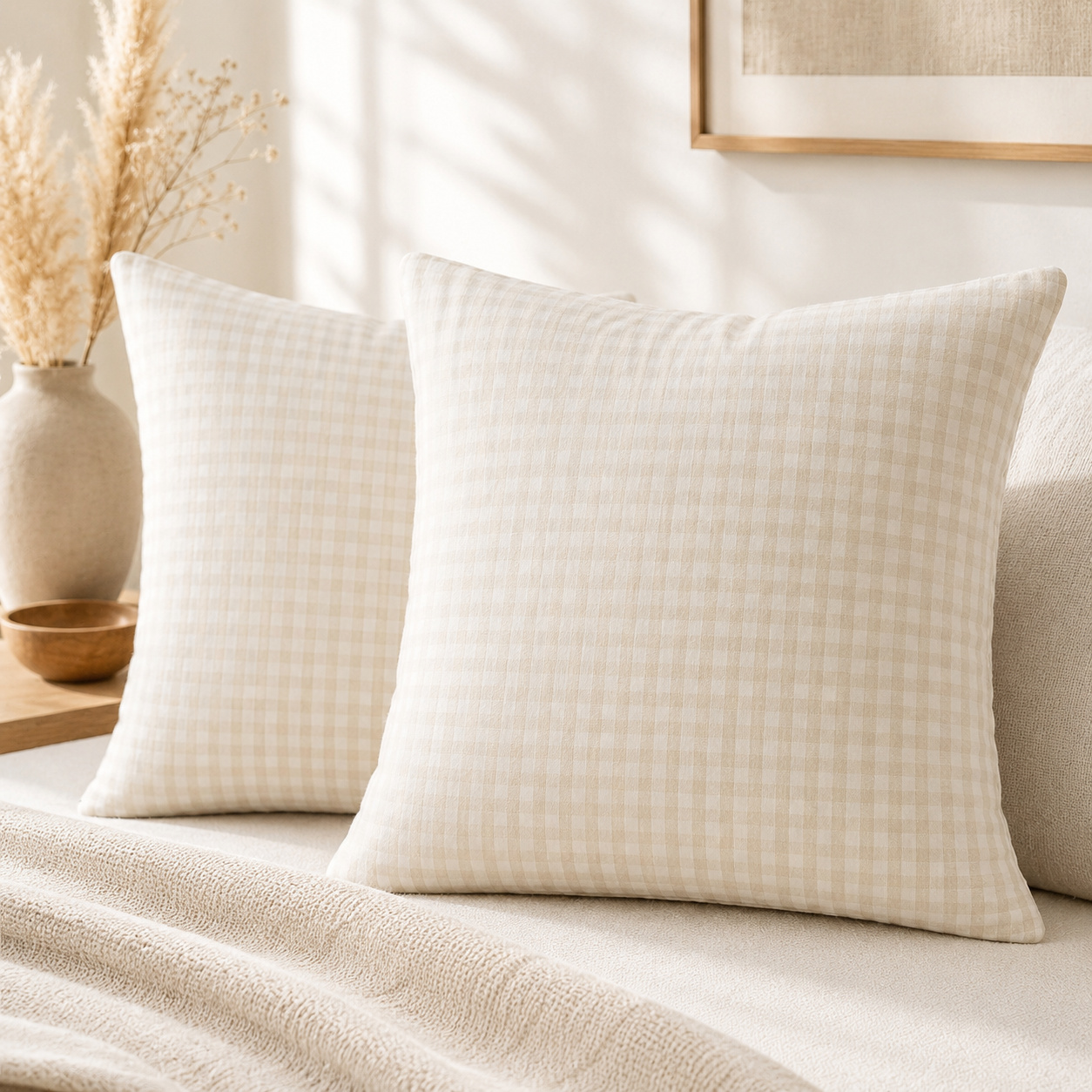 Lot De 2 Taies D'Oreiller 60 X 60 Cm Double Gaze De Coton Vickie Pampa