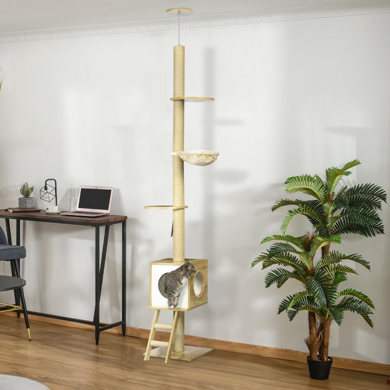 Arbre À Chat Plafond 240-260 Cm, Maison, 2 Plateformes, Hamac, Anti-basculement, Redom