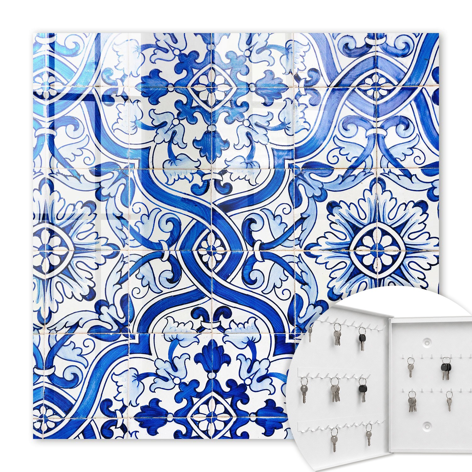 Armoire À Clés - (30 Cm X 30 Cm) - Boîte À Clés Murale - Coffret De Rangement Pour Clés - Couleur Blanche - Ouverture Vers La Gauche - Pour Maison Et Bureau - Carreaux Décoratifs