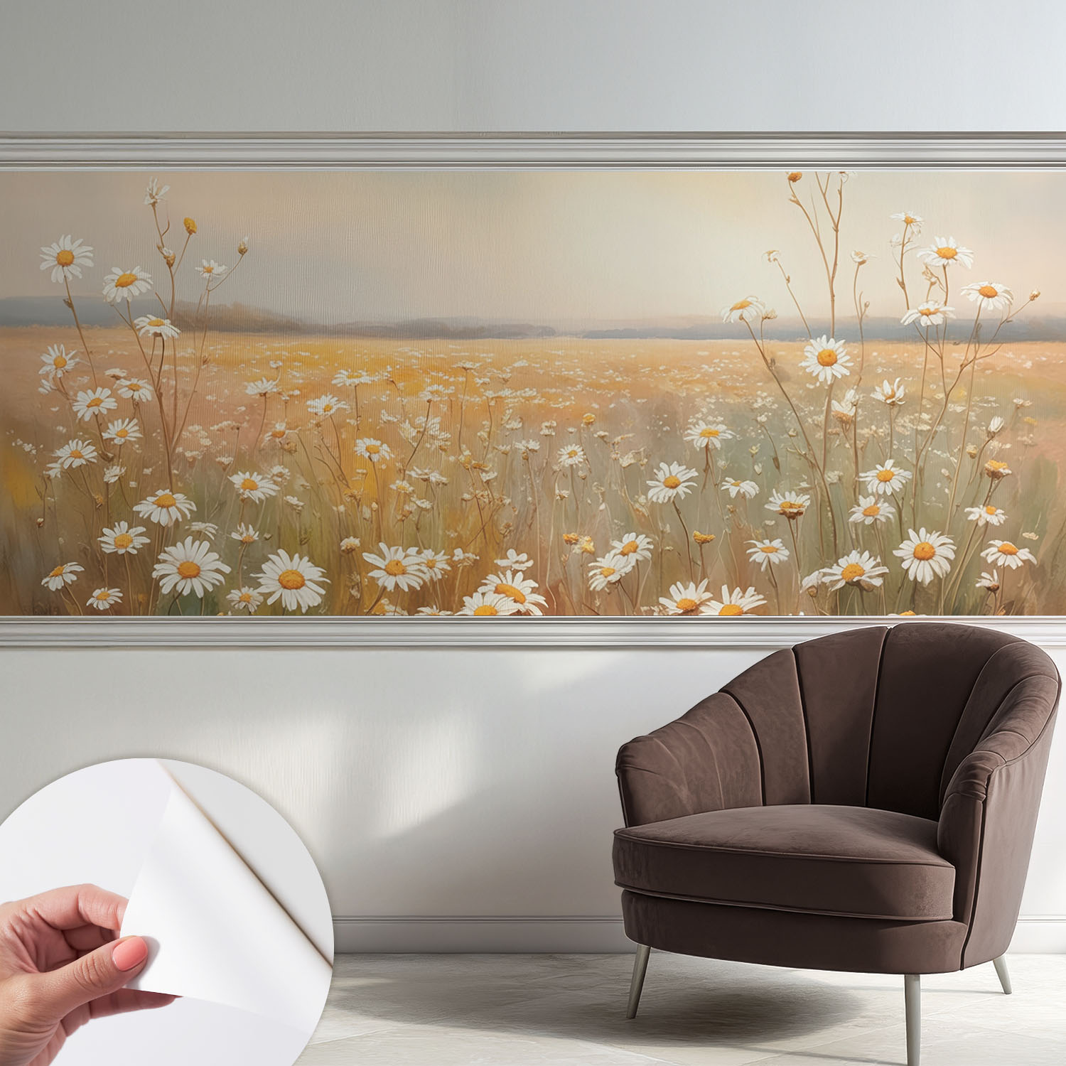 Papier Peint Adhésif Autocollant Pour Salon Chambre À Coucher Peint Imprimé Installation Facile Prairie Fleurie 250x104 Cm