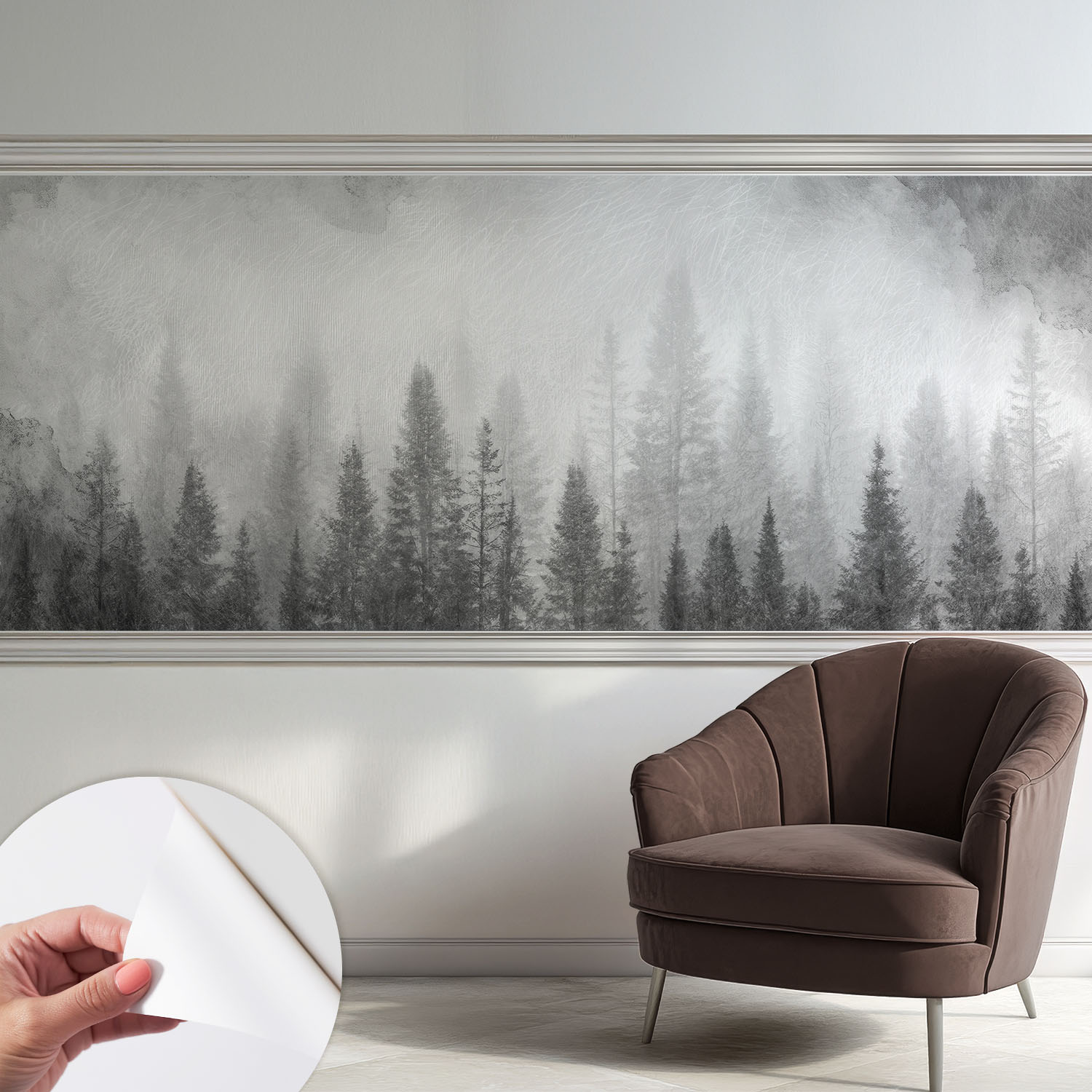 Papier Peint Adhésif Autocollant Pour Salon Chambre À Coucher Tendance Et Originale Brume Forestière 250x104 Cm
