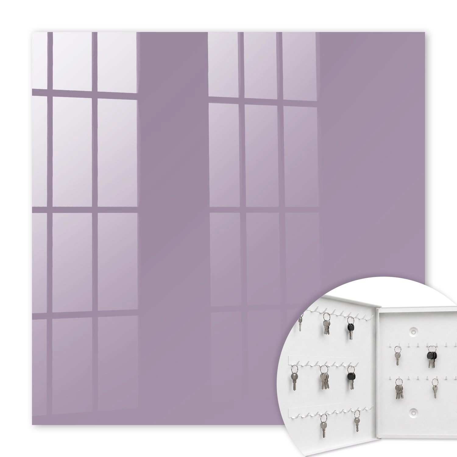 Armoire À Clés - (30 Cm X 30 Cm) - Boîte À Clés Murale - Coffret De Rangement Pour Clés - Couleur Blanche - Ouverture Vers La Gauche - Pour Maison Et Bureau - Lilas Violet