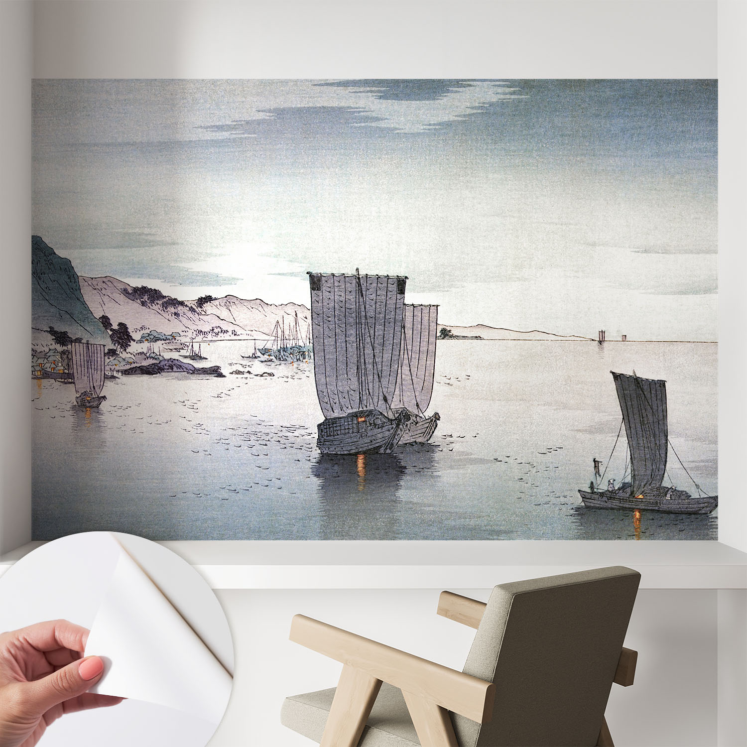 Papier Peint Adhésif Décoratif Pour Chambre Et Salon Design Moderne À Poser Facilement Scène Maritime 104x70 Cm